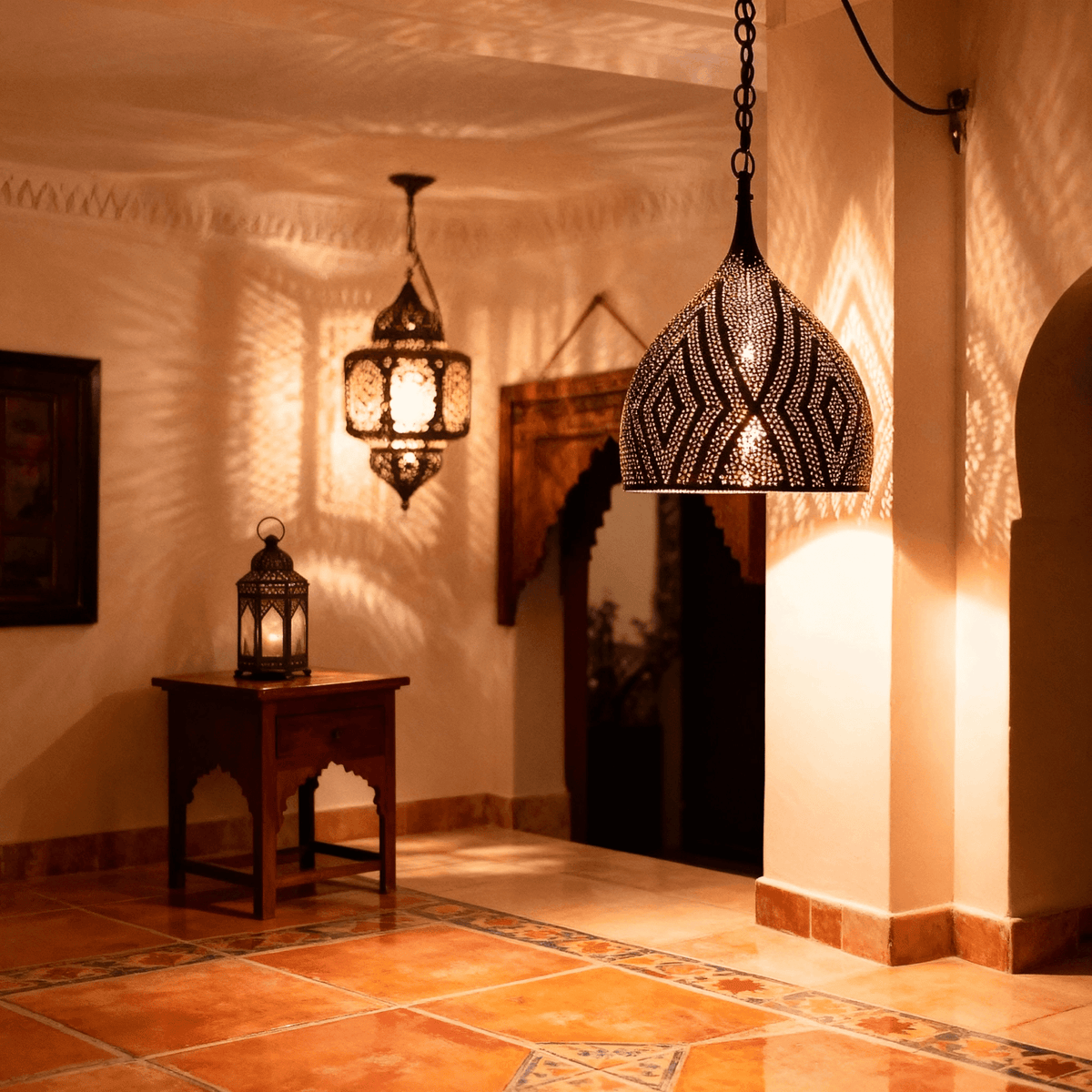 Brass Teardrop Pendant Light – Pierced Moroccan - Style Ceiling Lamp - handcrafted luxury for kitchen and bathroom interiors by Brooklyn Brass