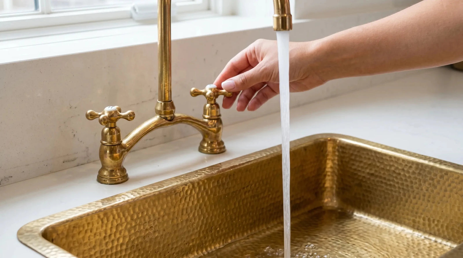 Brass V - Style Bridge Kitchen Faucet, Arched Brass Tap - handcrafted luxury Kitchen Faucets for kitchen and bathroom interiors by Brooklyn Brass