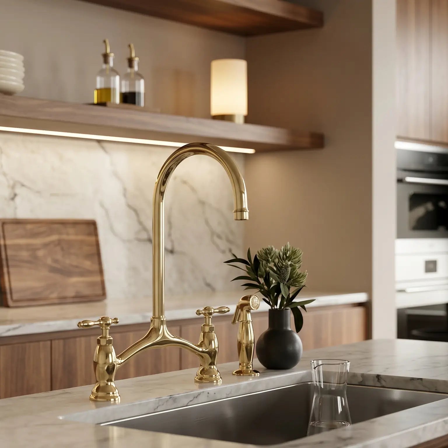 Brass V - Style Bridge Kitchen Faucet, Arched Brass Tap - handcrafted luxury Kitchen Faucets for kitchen and bathroom interiors by Brooklyn Brass