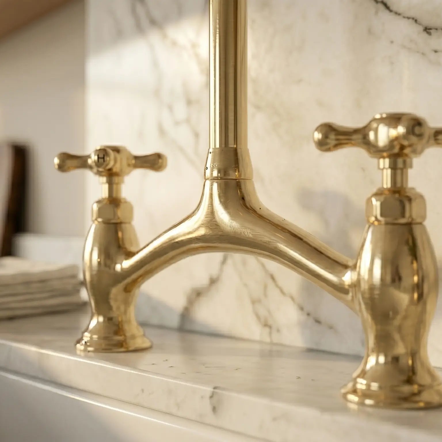 Brass V - Style Bridge Kitchen Faucet, Arched Brass Tap - handcrafted luxury Kitchen Faucets for kitchen and bathroom interiors by Brooklyn Brass