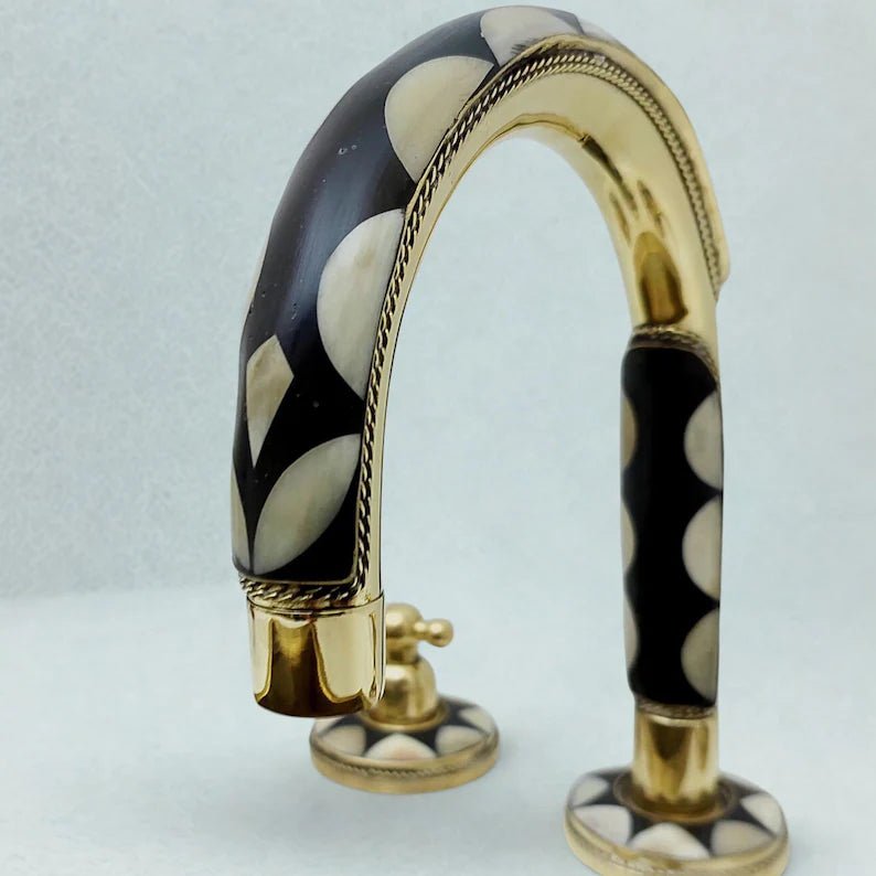 Brass & Wood Widespread 3 Holes Bathroom Faucet - Brass Bath Tap - handcrafted luxury Bathroom Faucets for kitchen and bathroom interiors by Brooklyn Brass