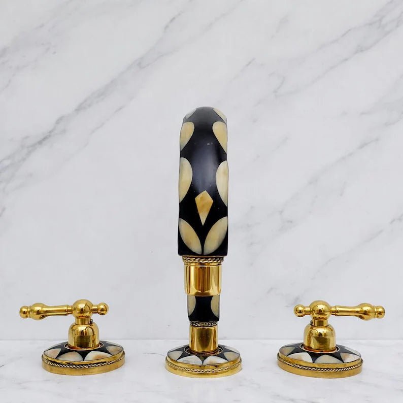Brass & Wood Widespread 3 Holes Bathroom Faucet - Brass Bath Tap - handcrafted luxury Bathroom Faucets for kitchen and bathroom interiors by Brooklyn Brass