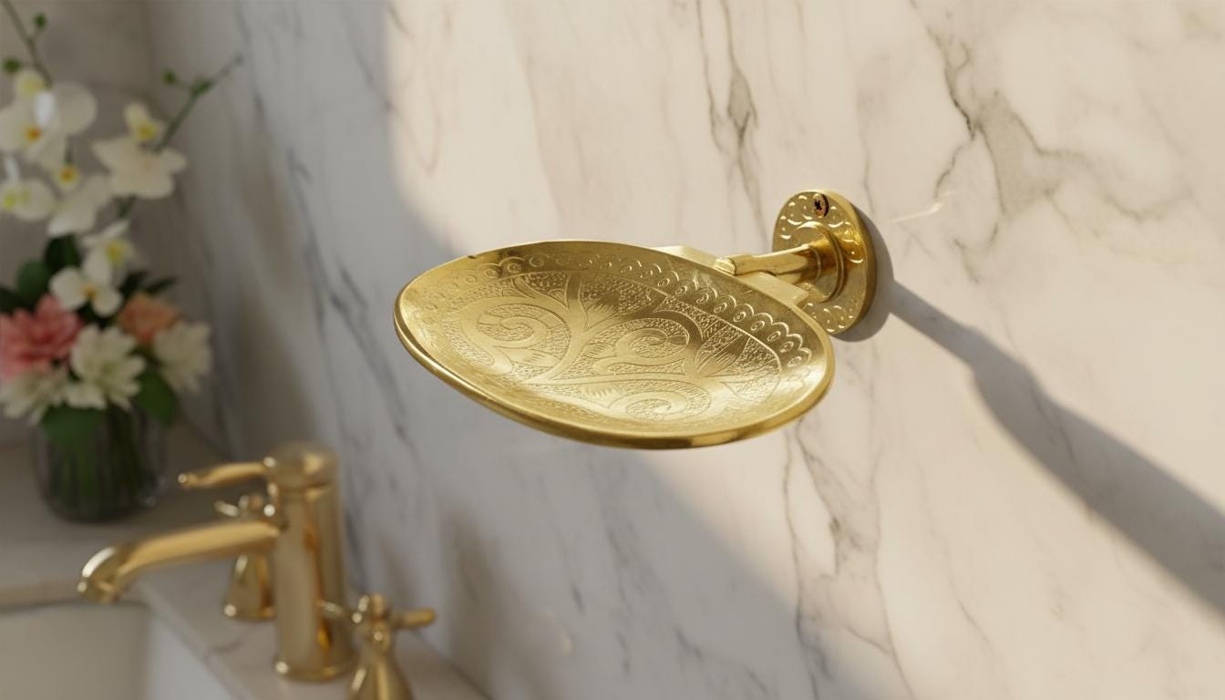 Brushed Brass Wall - Mounted Soap Dish – Hand - Engraved Moroccan Bathroom Accessory - handcrafted luxury for kitchen and bathroom interiors by Brooklyn Brass