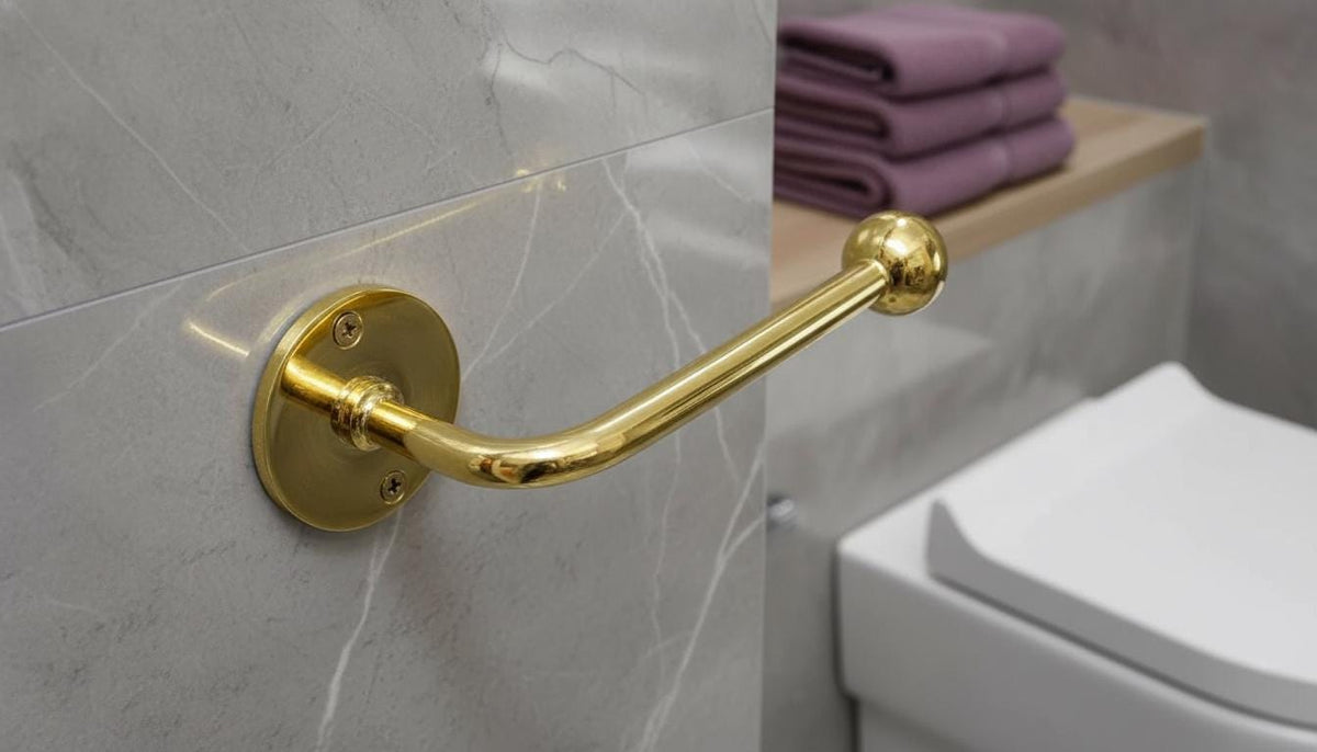 Brushed Gold Brass Grab Bar, Luxury Wall Mounted Shower Support Rail - handcrafted luxury for kitchen and bathroom interiors by Brooklyn Brass