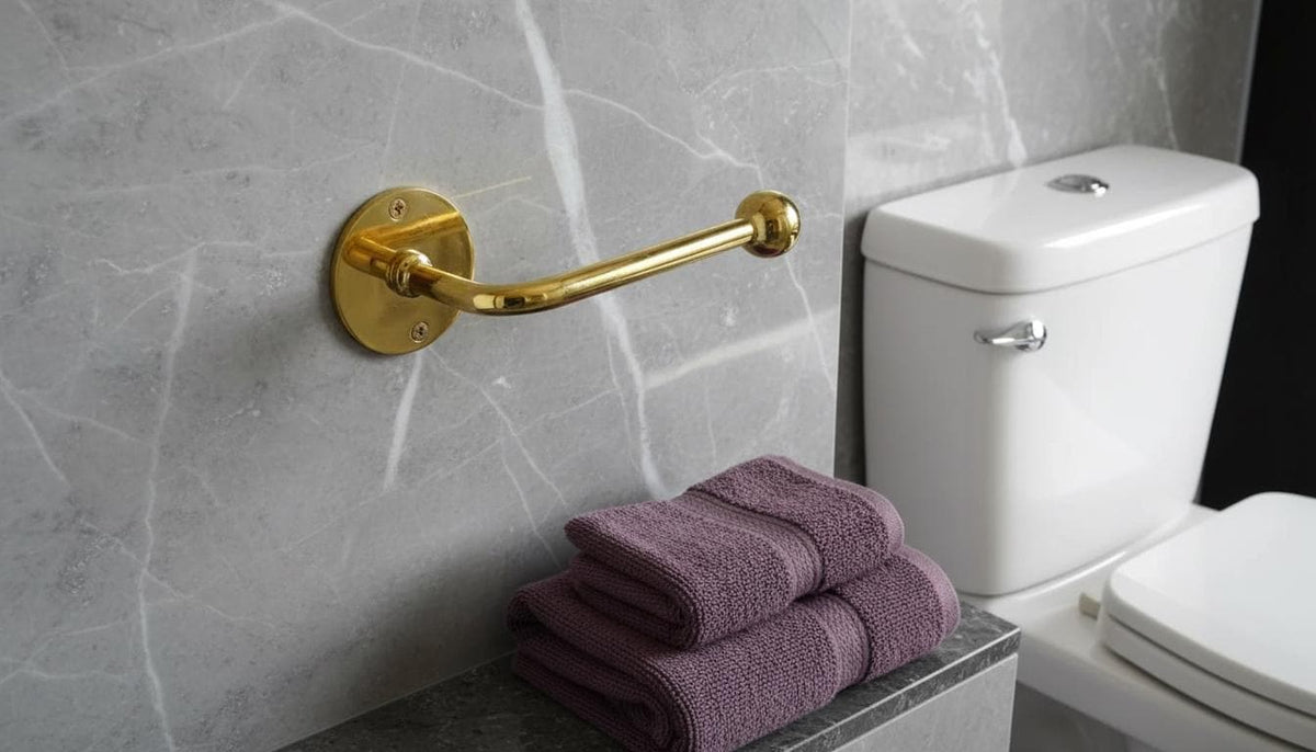 Brushed Gold Brass Grab Bar, Luxury Wall Mounted Shower Support Rail - handcrafted luxury for kitchen and bathroom interiors by Brooklyn Brass