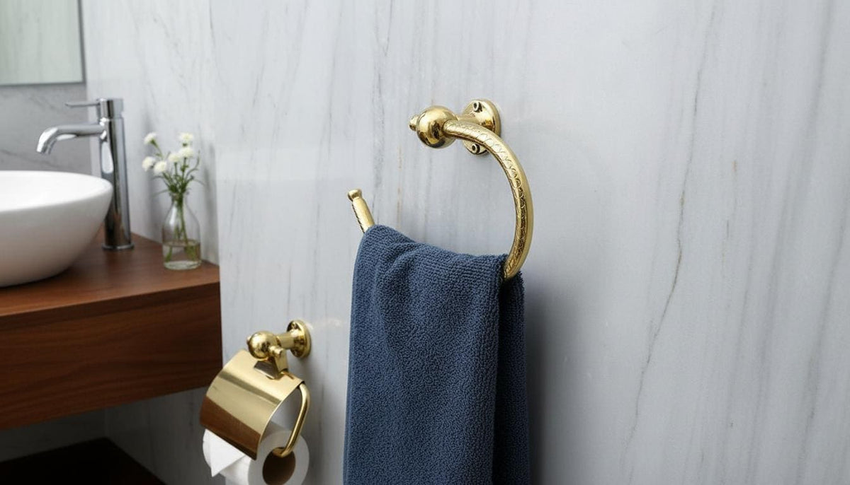 Brushed Gold Solid Brass Towel Ring – Handmade U - Shaped Bathroom Holder - handcrafted luxury for kitchen and bathroom interiors by Brooklyn Brass