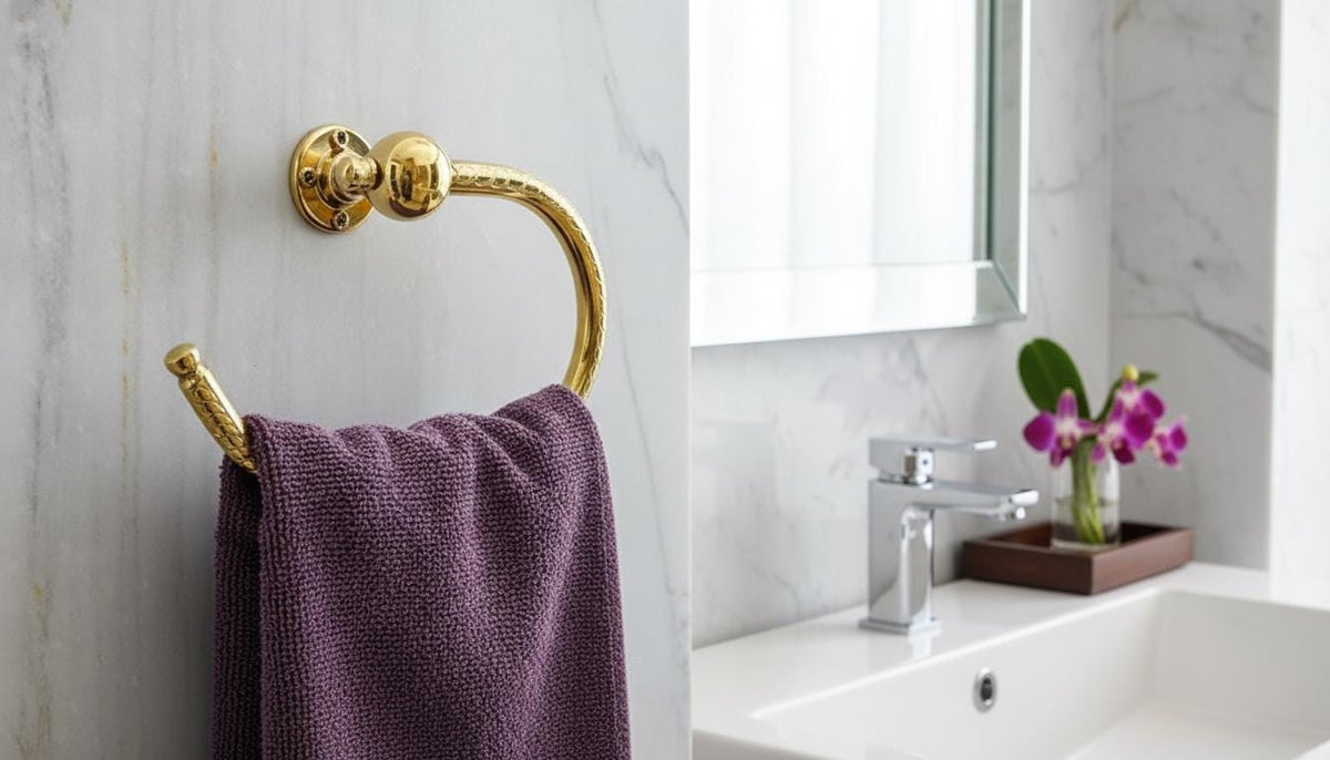 Brushed Gold Solid Brass Towel Ring – Handmade U - Shaped Bathroom Holder - handcrafted luxury for kitchen and bathroom interiors by Brooklyn Brass
