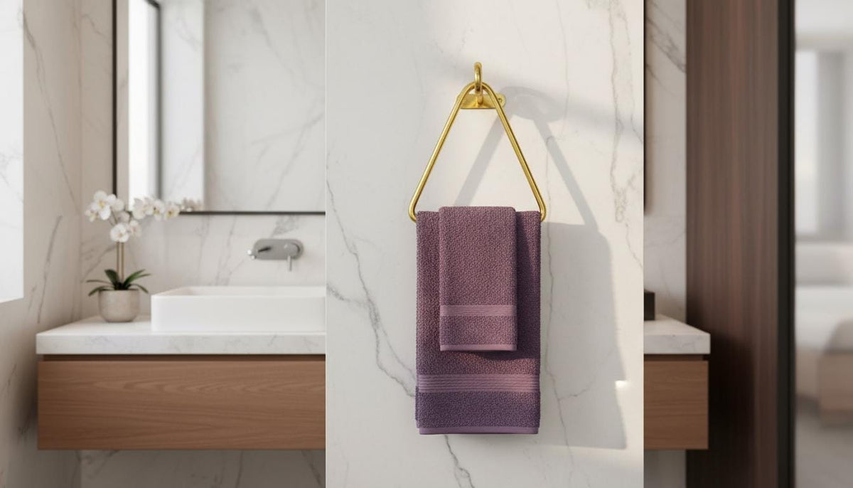Brushed Gold Solid Brass Triangle Towel Ring – Modern Geometric Wall Mount Holder - handcrafted luxury for kitchen and bathroom interiors by Brooklyn Brass