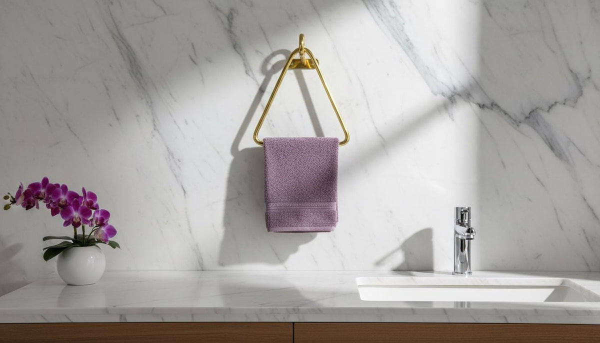 Brushed Gold Solid Brass Triangle Towel Ring – Modern Geometric Wall Mount Holder - handcrafted luxury for kitchen and bathroom interiors by Brooklyn Brass