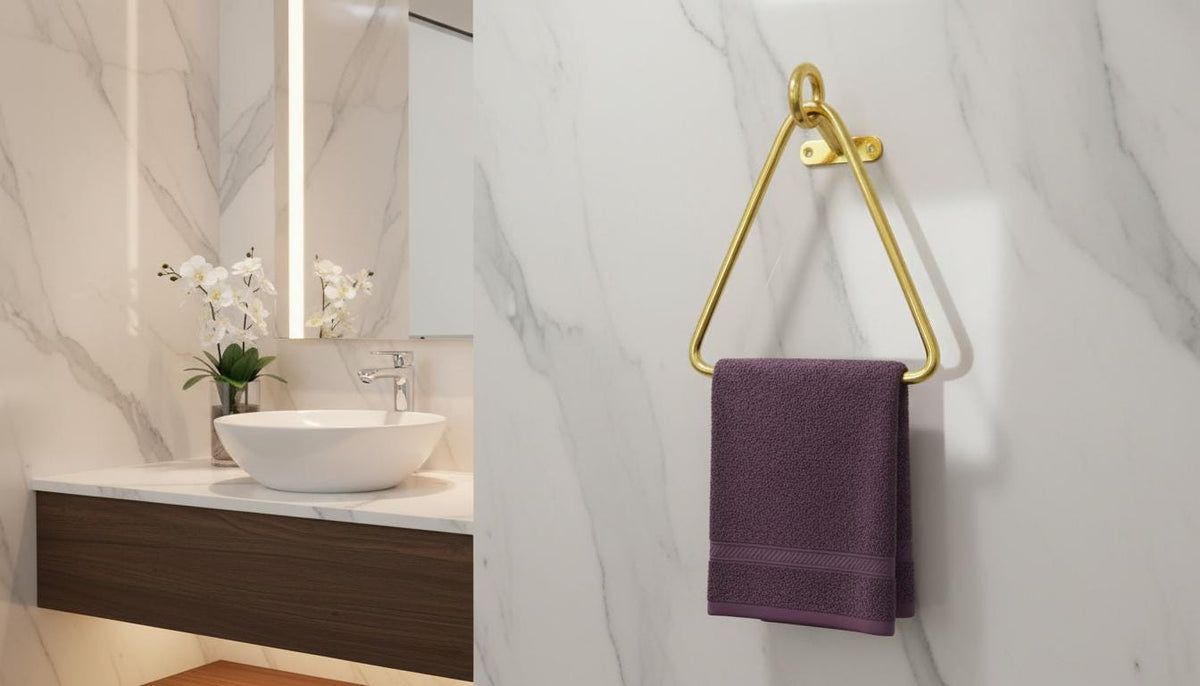 Brushed Gold Solid Brass Triangle Towel Ring – Modern Geometric Wall Mount Holder - handcrafted luxury for kitchen and bathroom interiors by Brooklyn Brass