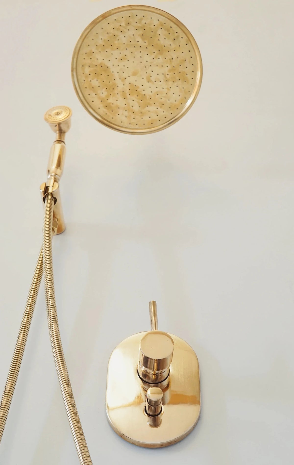 Built in Brass Shower System, Antique Brass Shower Fixtures - handcrafted luxury Showers for kitchen and bathroom interiors by Brooklyn Brass