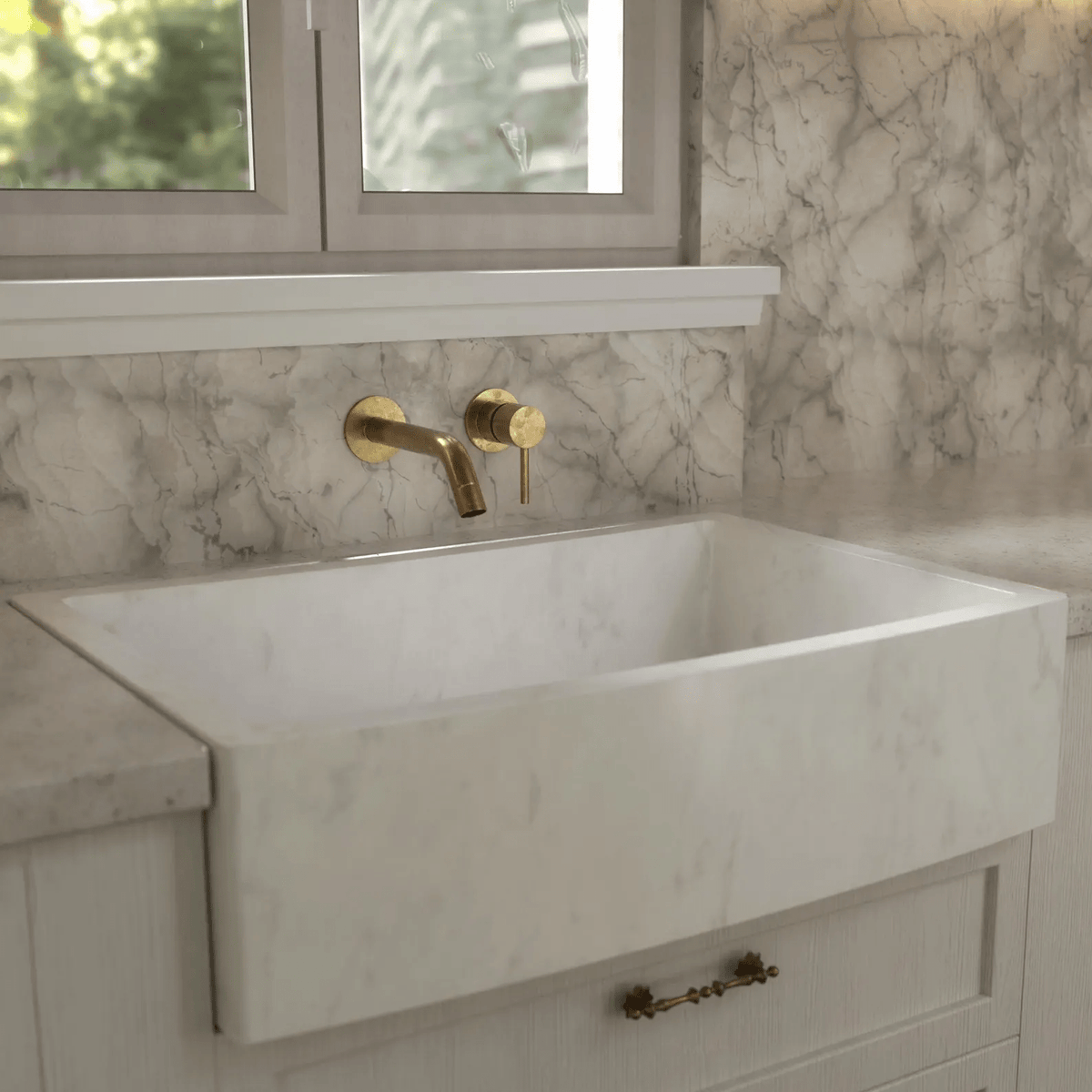 Built In Wall Mount Brass Bathroom Faucet Vanity Sink Faucet Vintage Brass Fixture - handcrafted luxury Bathroom Faucets for kitchen and bathroom interiors by Brooklyn Brass