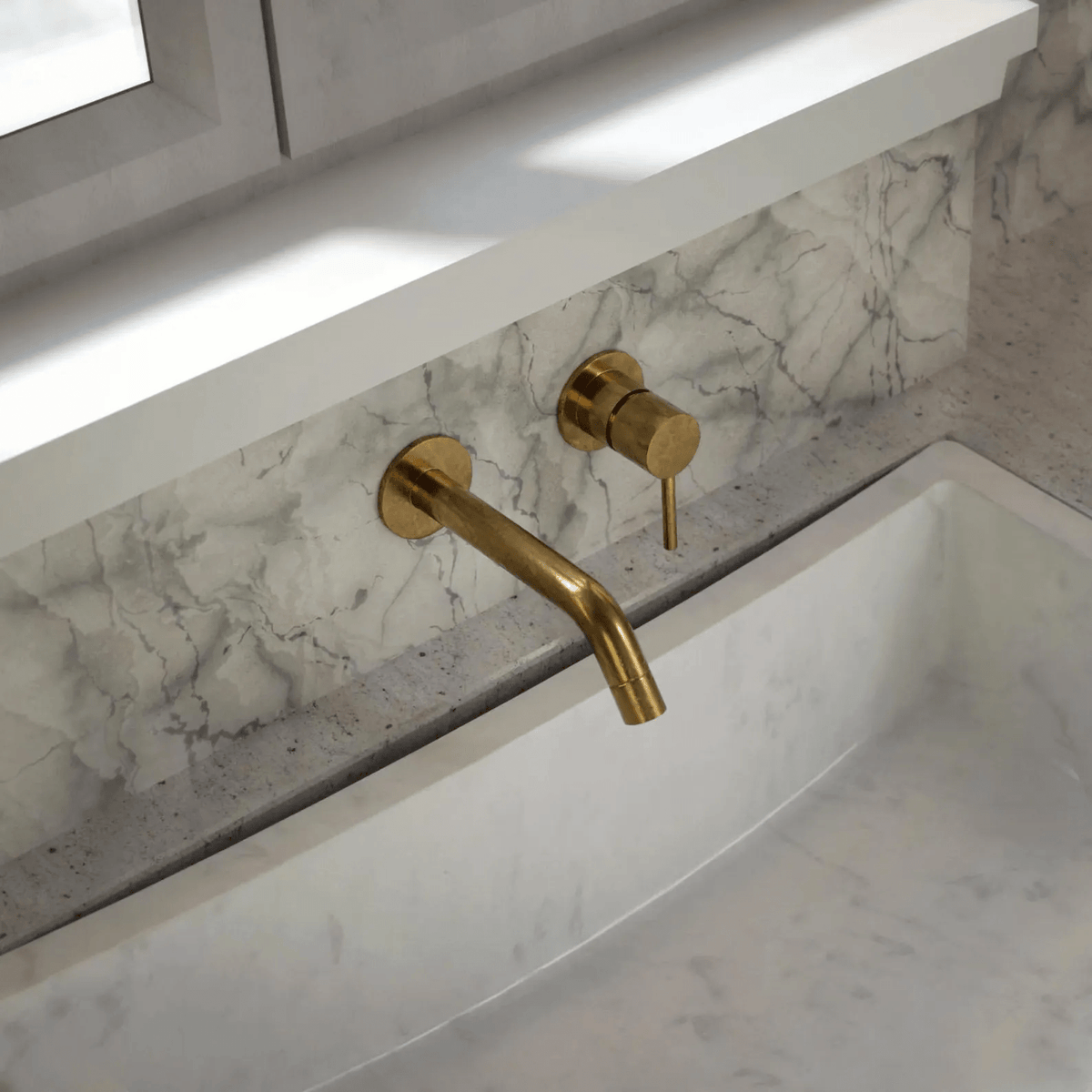 Built In Wall Mount Brass Bathroom Faucet Vanity Sink Faucet Vintage Brass Fixture - handcrafted luxury Bathroom Faucets for kitchen and bathroom interiors by Brooklyn Brass
