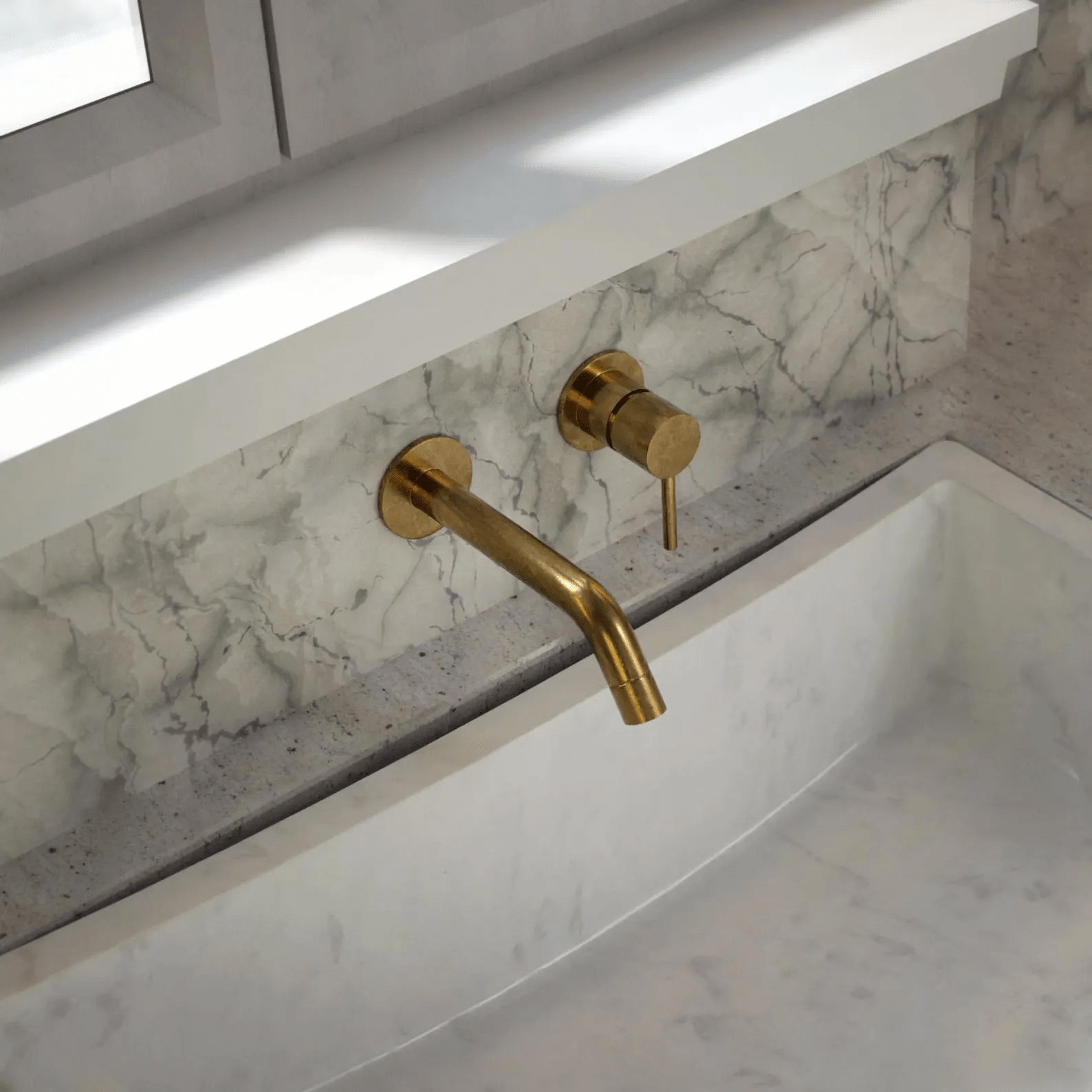 Built In Wall Mount Brass Bathroom Faucet Vanity Sink Faucet Vintage Brass Fixture - handcrafted luxury Bathroom Faucets for kitchen and bathroom interiors by Brooklyn Brass