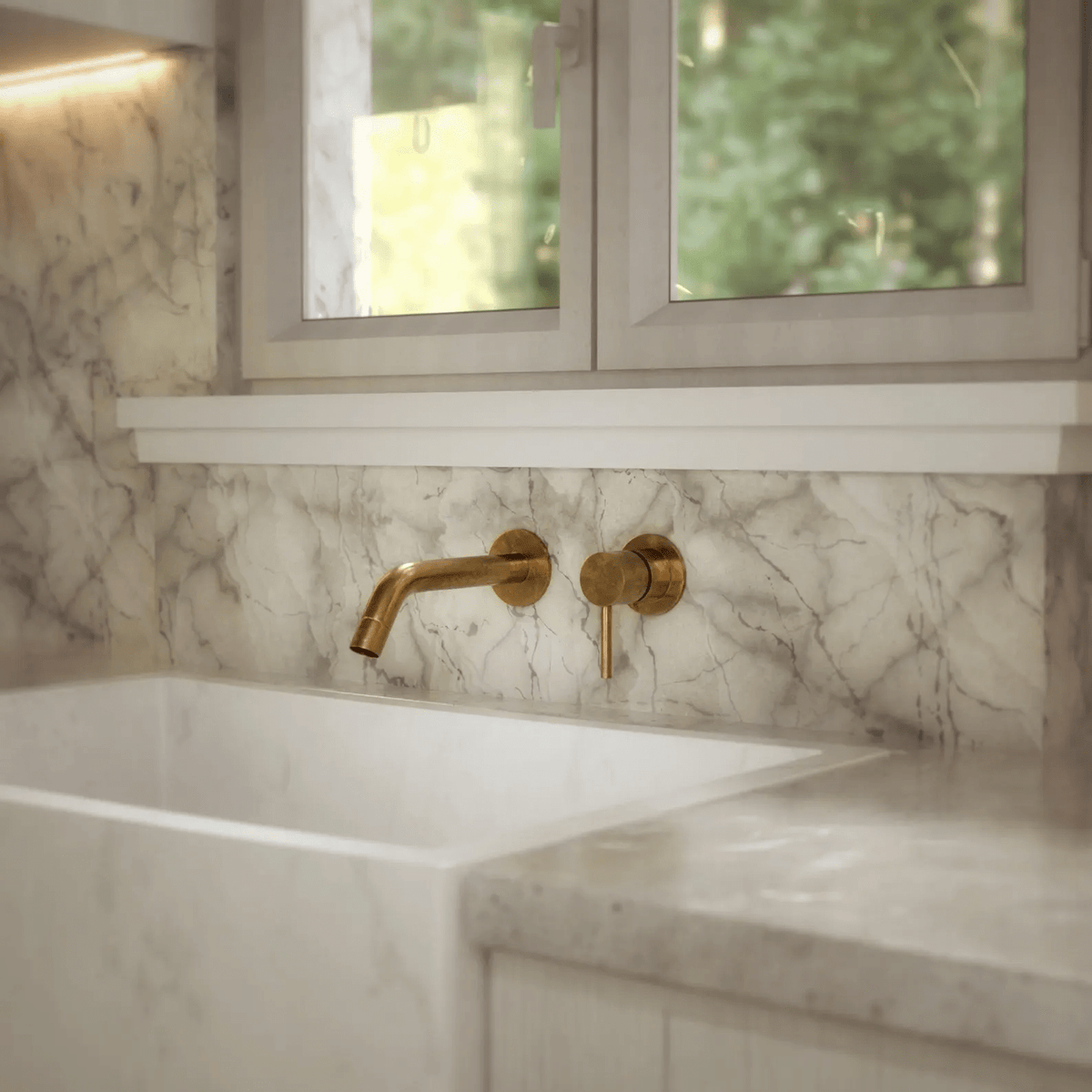 Built In Wall Mount Brass Bathroom Faucet Vanity Sink Faucet Vintage Brass Fixture - handcrafted luxury Bathroom Faucets for kitchen and bathroom interiors by Brooklyn Brass