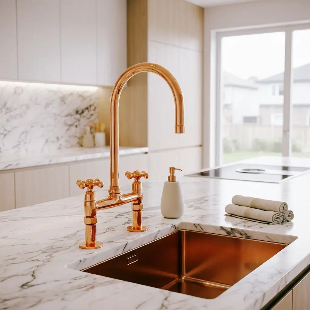 Copper Bridge Faucet, Vintage Kitchen Sink Faucet, Copper Tap - handcrafted luxury Kitchen Faucets for kitchen and bathroom interiors by Brooklyn Brass