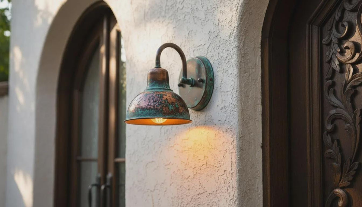 Copper Gooseneck Wall Light – Rustic Patina Outdoor Farmhouse Sconce* - handcrafted luxury for kitchen and bathroom interiors by Brooklyn Brass