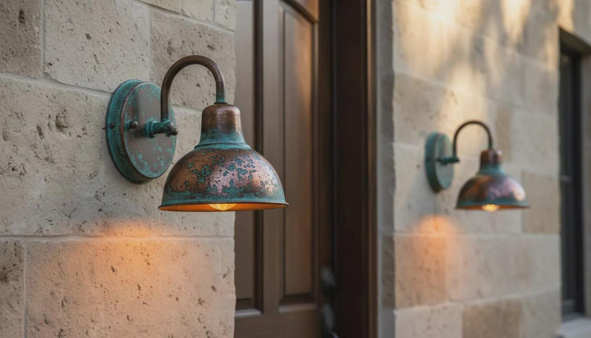 Copper Gooseneck Wall Light – Rustic Patina Outdoor Farmhouse Sconce* - handcrafted luxury for kitchen and bathroom interiors by Brooklyn Brass