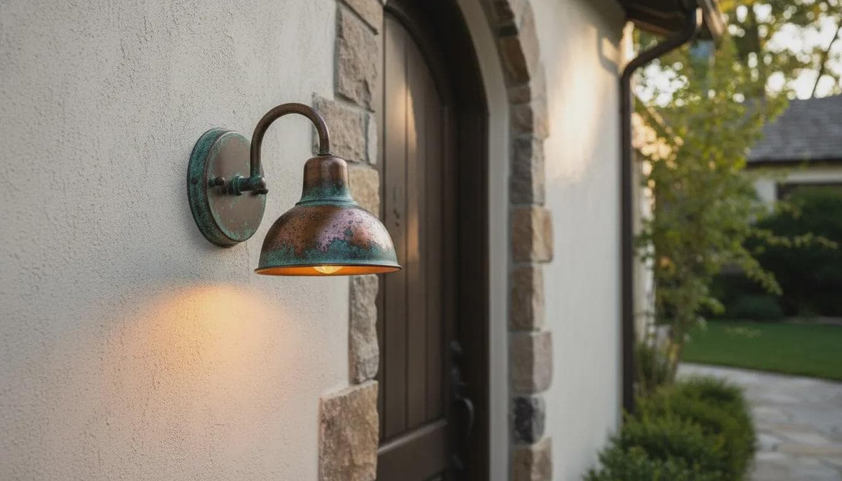 Copper Gooseneck Wall Light – Rustic Patina Outdoor Farmhouse Sconce* - handcrafted luxury for kitchen and bathroom interiors by Brooklyn Brass