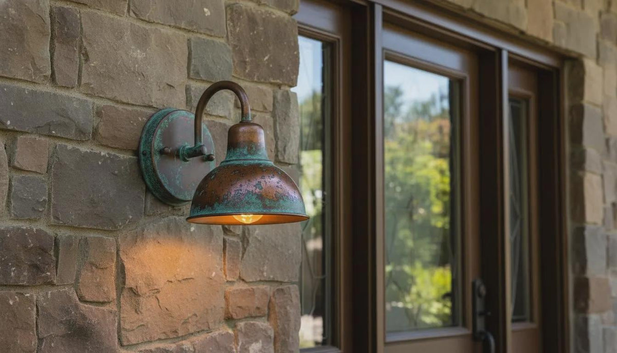 Copper Gooseneck Wall Light – Rustic Patina Outdoor Farmhouse Sconce* - handcrafted luxury for kitchen and bathroom interiors by Brooklyn Brass