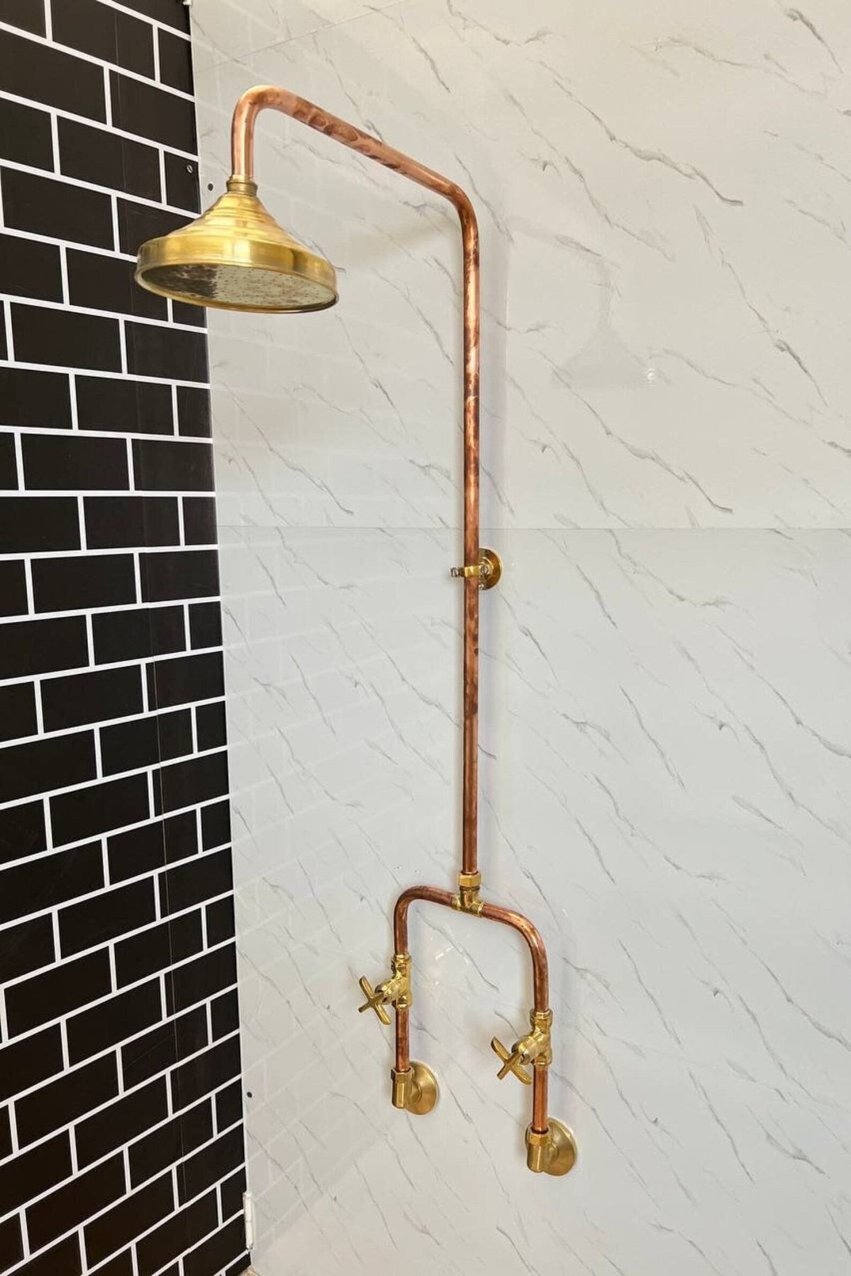 Copper Outdoor Shower ,Exposed Wall Mounted Copper Shower System ,Industrial design Shower - handcrafted luxury Shower Systems for kitchen and bathroom interiors by Brooklyn Brass