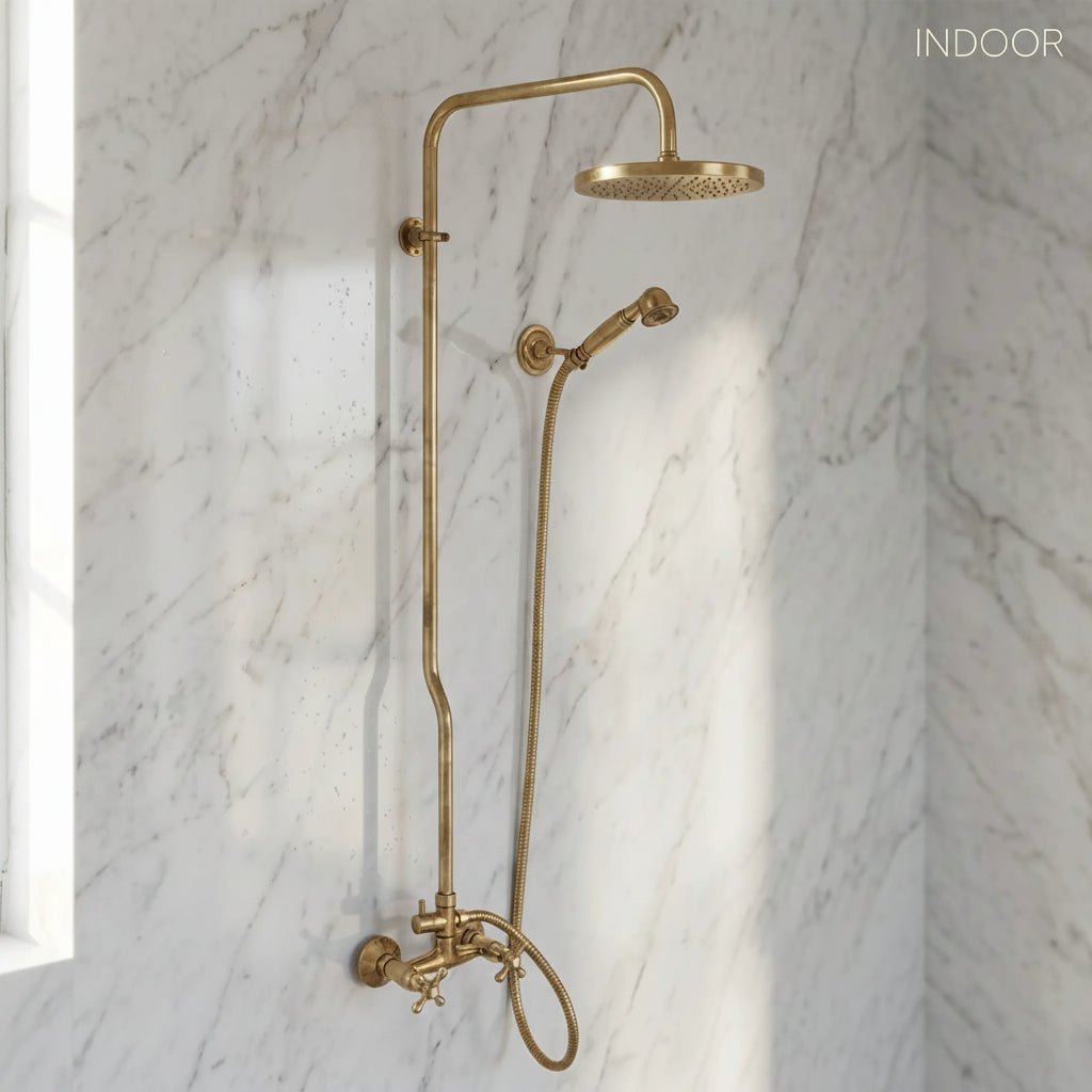 Copper Outdoor Shower ,Exposed Wall Mounted Copper Shower System ,Industrial design Shower - handcrafted luxury Shower Systems for kitchen and bathroom interiors by Brooklyn Brass
