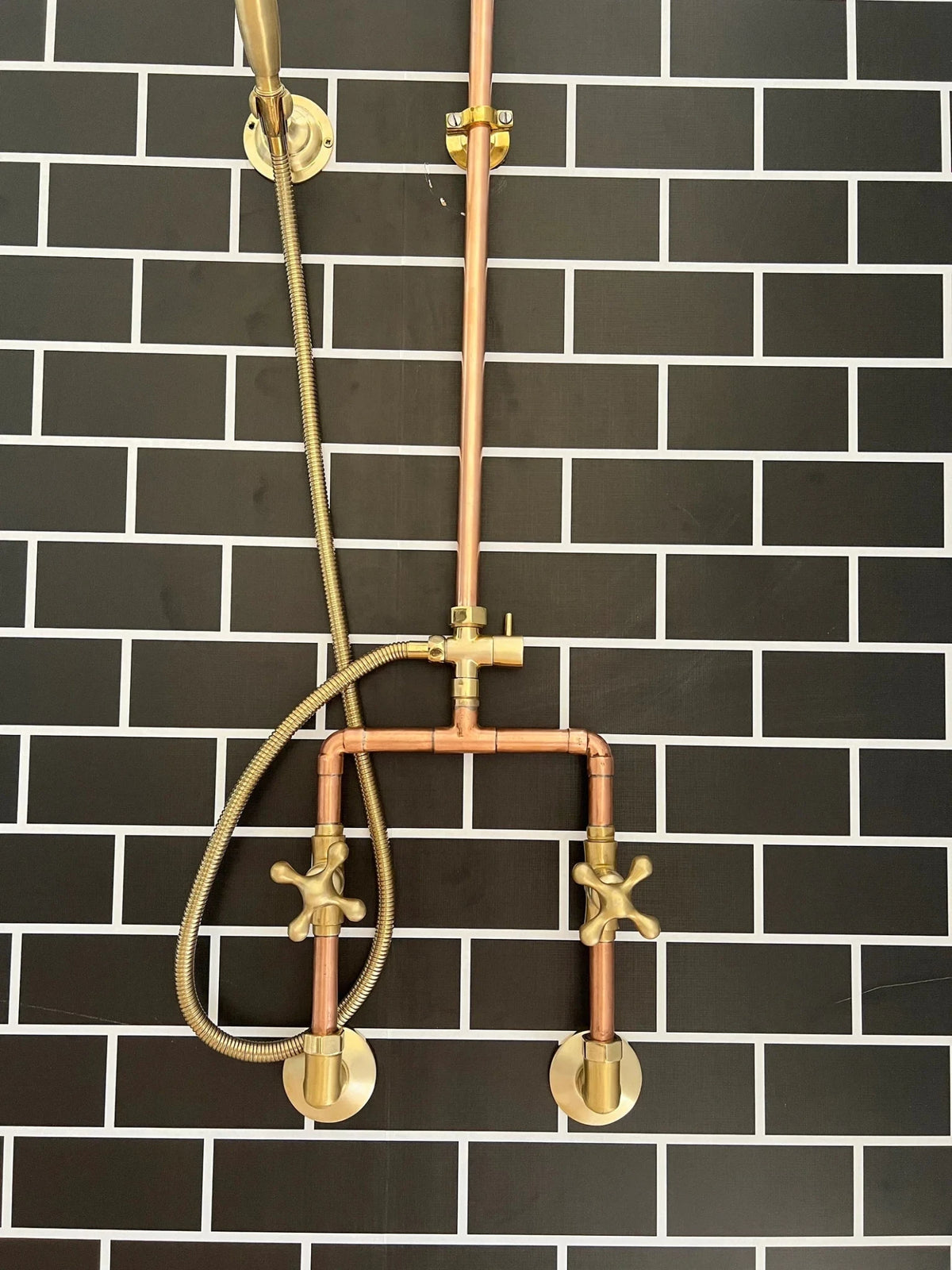 Copper Outdoor Shower ,Exposed Wall Mounted Copper Shower System ,Industrial design Shower - handcrafted luxury Shower Systems for kitchen and bathroom interiors by Brooklyn Brass