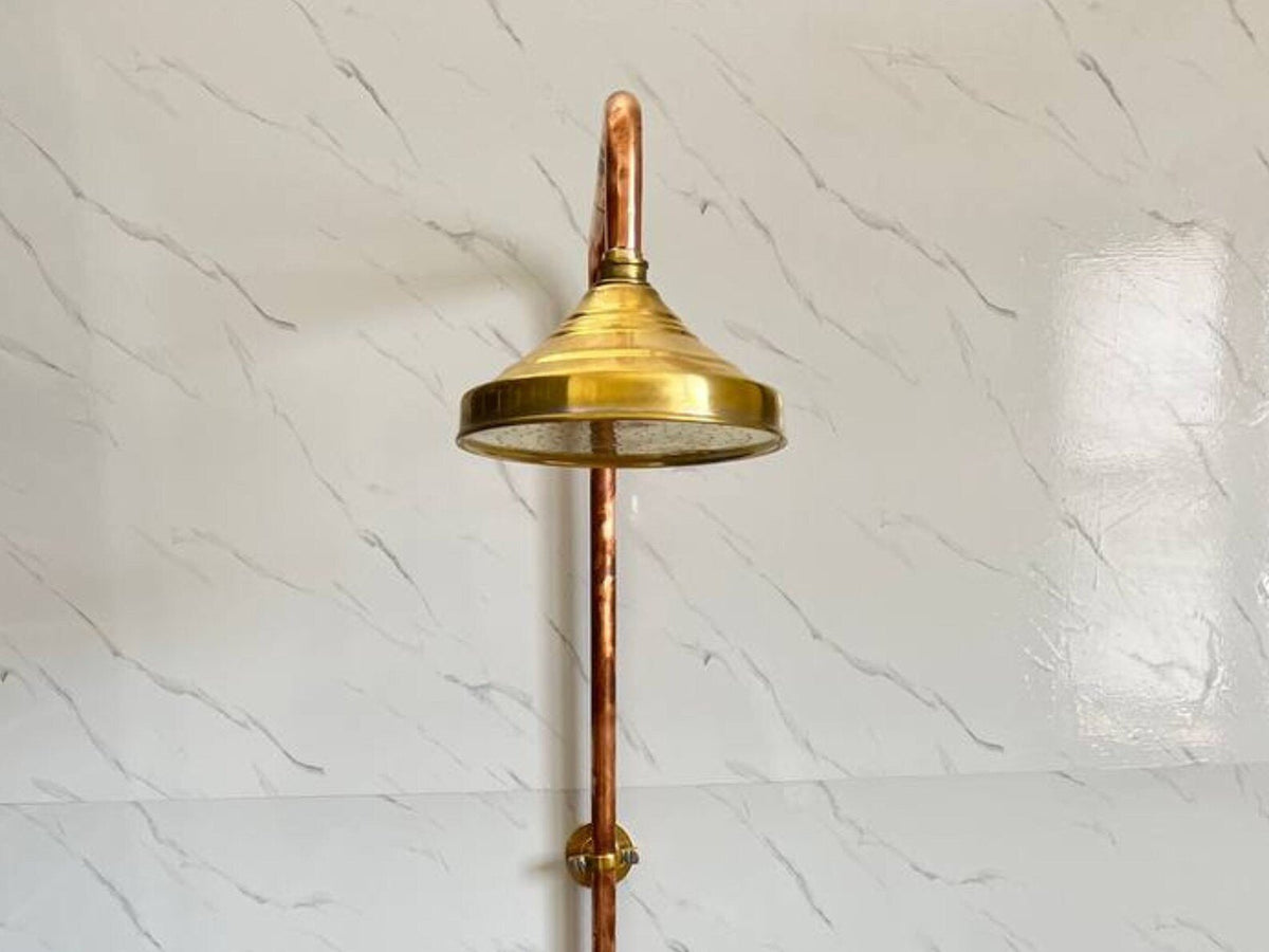 Copper Outdoor Shower ,Exposed Wall Mounted Copper Shower System ,Industrial design Shower - handcrafted luxury Shower Systems for kitchen and bathroom interiors by Brooklyn Brass