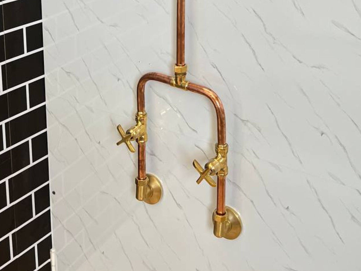 Copper Outdoor Shower ,Exposed Wall Mounted Copper Shower System ,Industrial design Shower - handcrafted luxury Shower Systems for kitchen and bathroom interiors by Brooklyn Brass