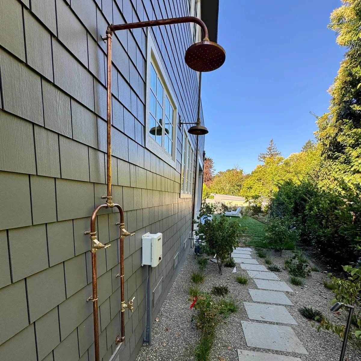 Copper Outdoor Shower ,Exposed Wall Mounted Copper Shower System ,Industrial design Shower - handcrafted luxury Shower Systems for kitchen and bathroom interiors by Brooklyn Brass