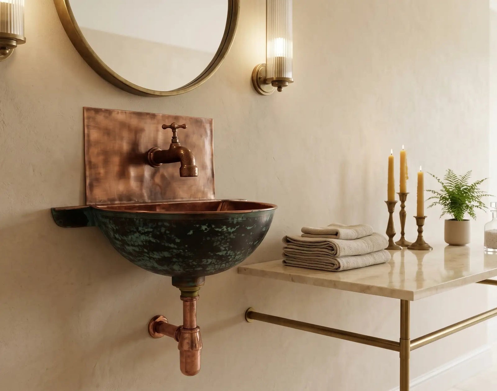 Copper Wall Mounted Bathroom Sink With Copper Mixer Faucet - handcrafted luxury Bathroom Sinks for kitchen and bathroom interiors by Brooklyn Brass