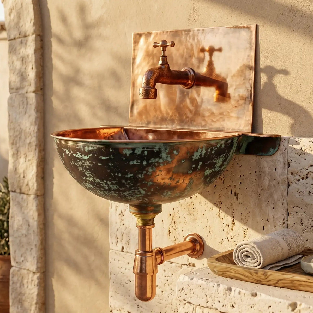 Copper Wall Mounted Bathroom Sink With Copper Mixer Faucet - handcrafted luxury Bathroom faucet for kitchen and bathroom interiors by Brooklyn Brass