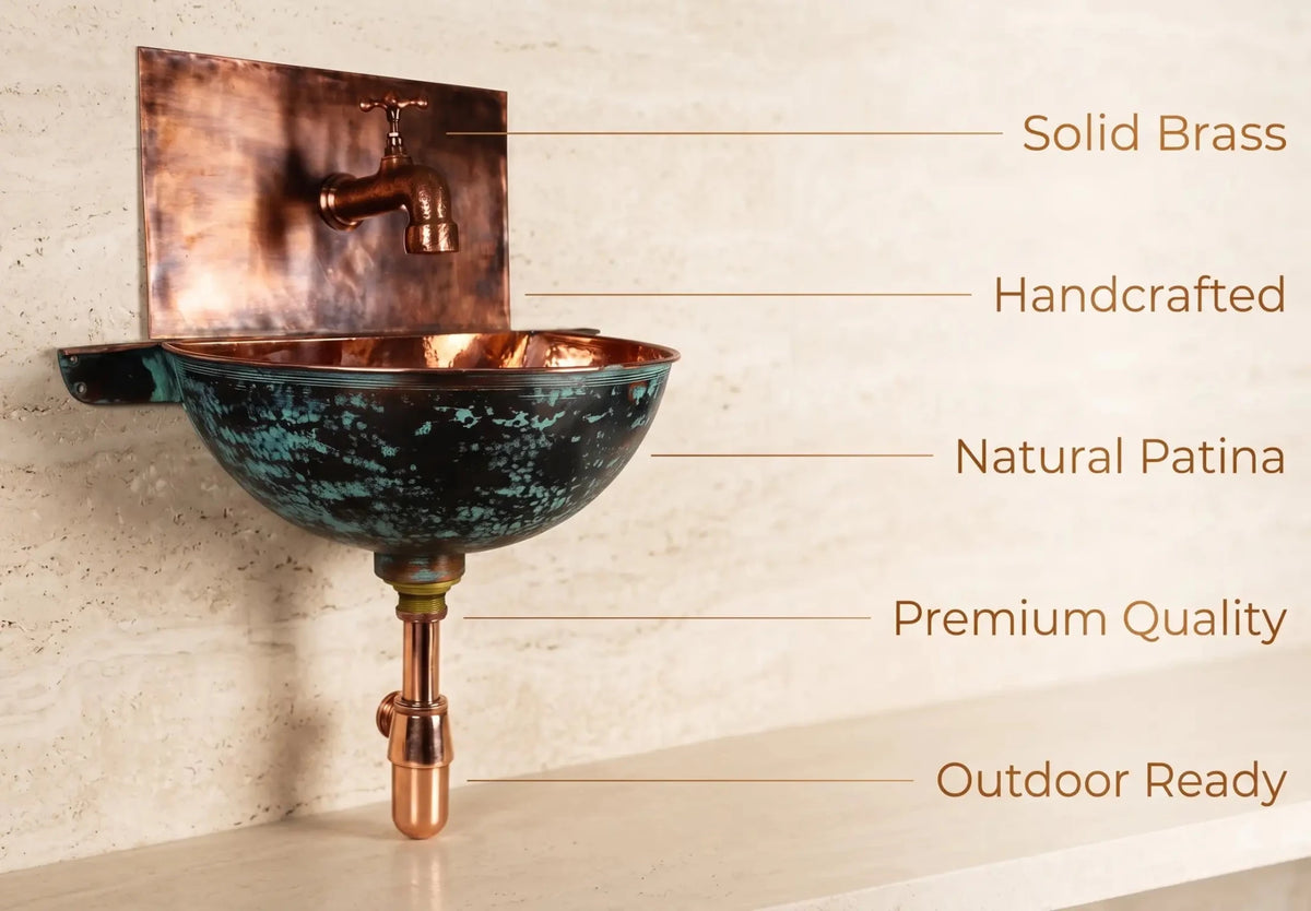 Copper Wall Mounted Bathroom Sink With Copper Mixer Faucet - handcrafted luxury Bathroom faucet for kitchen and bathroom interiors by Brooklyn Brass