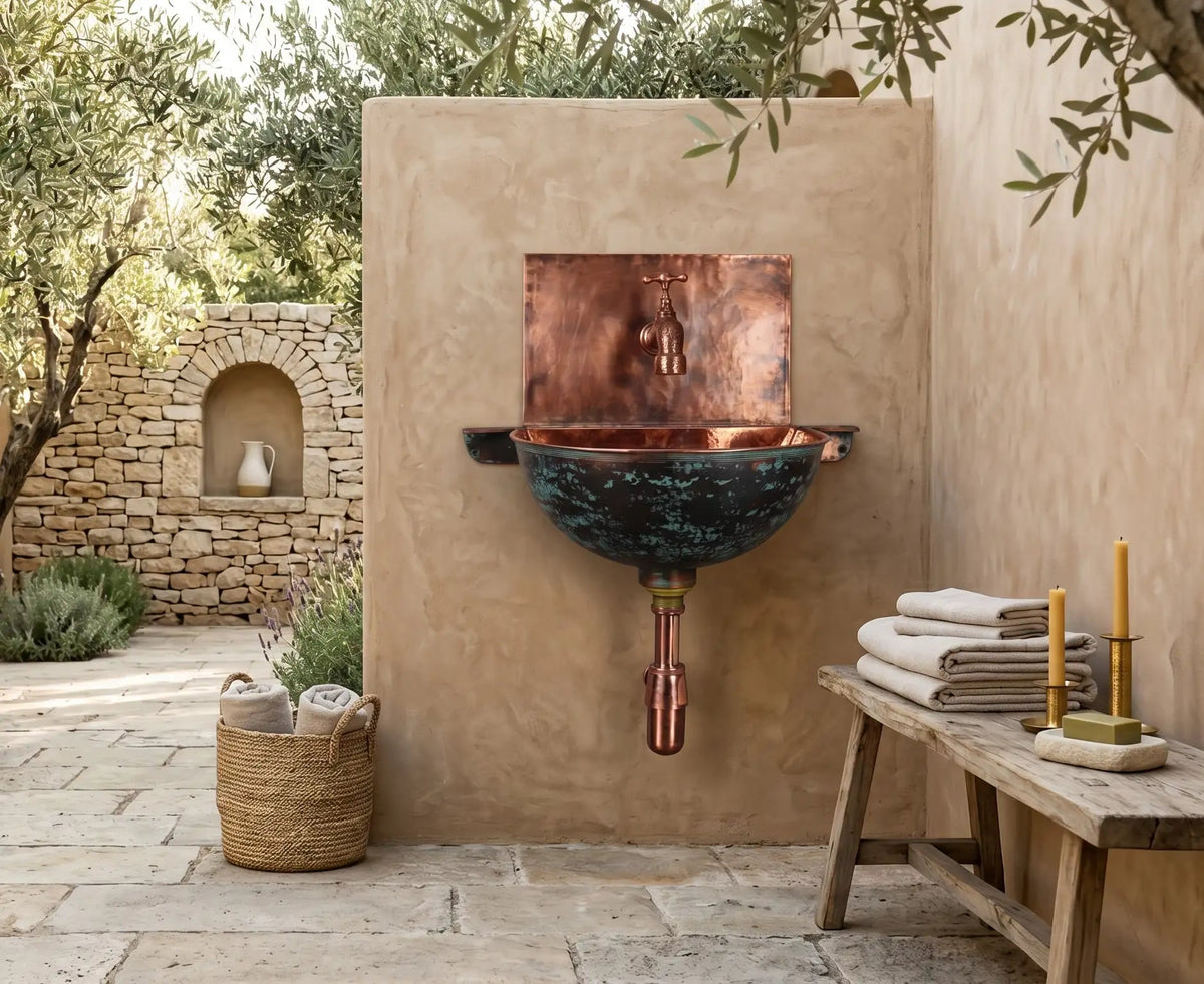 Copper Wall Mounted Bathroom Sink With Copper Mixer Faucet - handcrafted luxury Bathroom faucet for kitchen and bathroom interiors by Brooklyn Brass