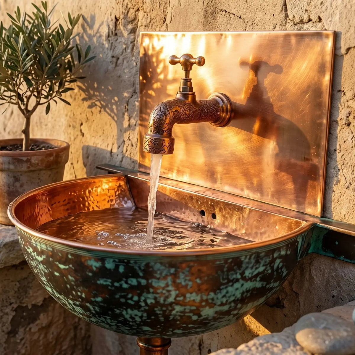 Copper Wall Mounted Bathroom Sink With Copper Mixer Faucet - handcrafted luxury Bathroom faucet for kitchen and bathroom interiors by Brooklyn Brass