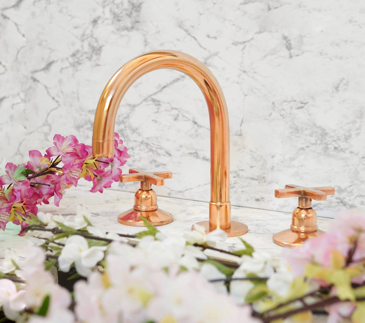 Copper Widespread 3 holes Deck mounted Faucet - Vanity Sink Bathroom Tap - handcrafted luxury Bathroom Faucets for kitchen and bathroom interiors by Brooklyn Brass