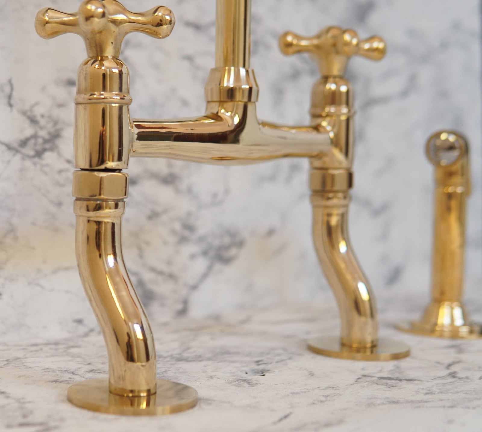 Curved Legs Brass Bridge Faucet, Kitchen Tap - handcrafted luxury Kitchen Faucets for kitchen and bathroom interiors by Brooklyn Brass