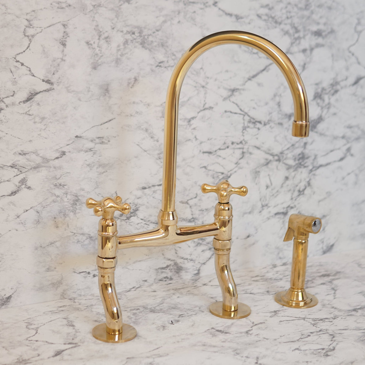 Curved Legs Brass Bridge Faucet, Kitchen Tap - handcrafted luxury Kitchen Faucets for kitchen and bathroom interiors by Brooklyn Brass