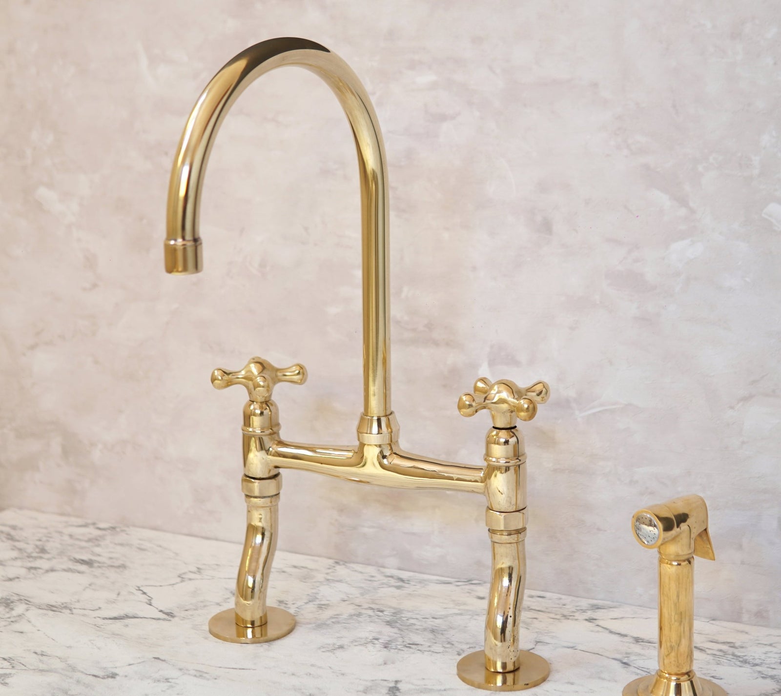 Curved Legs Brass Bridge Faucet, Kitchen Tap - handcrafted luxury Kitchen Faucets for kitchen and bathroom interiors by Brooklyn Brass