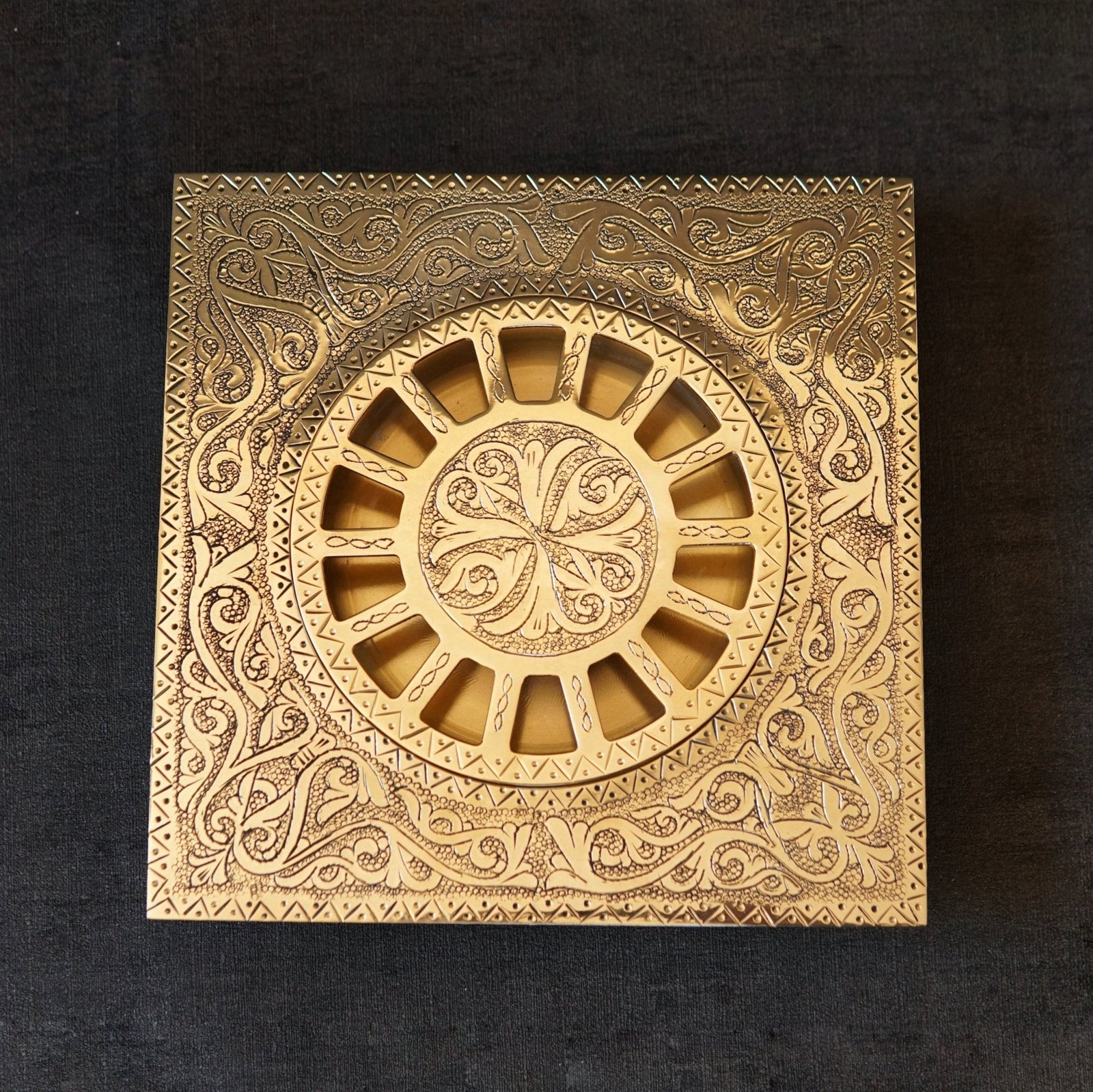 Engraved Brass Square Bathroom Floor Drain - handcrafted luxury Hardware and Drains for kitchen and bathroom interiors by Brooklyn Brass
