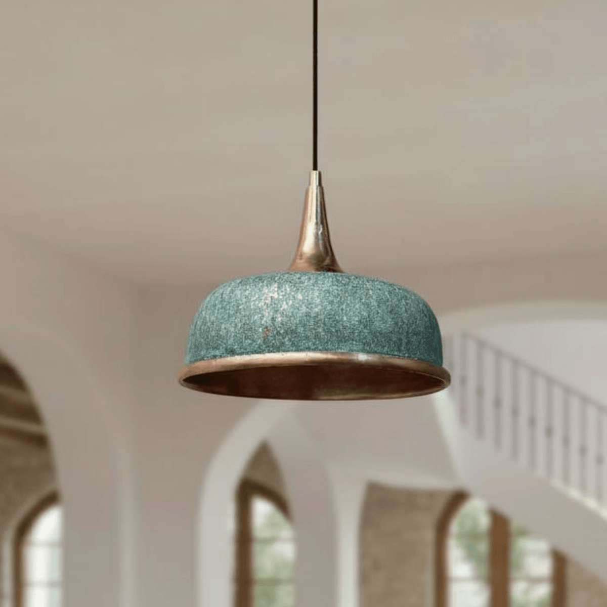 Green Patina Copper Dome Pendant – Oxidized Ceiling Light for Farmhouse - handcrafted luxury for kitchen and bathroom interiors by Brooklyn Brass