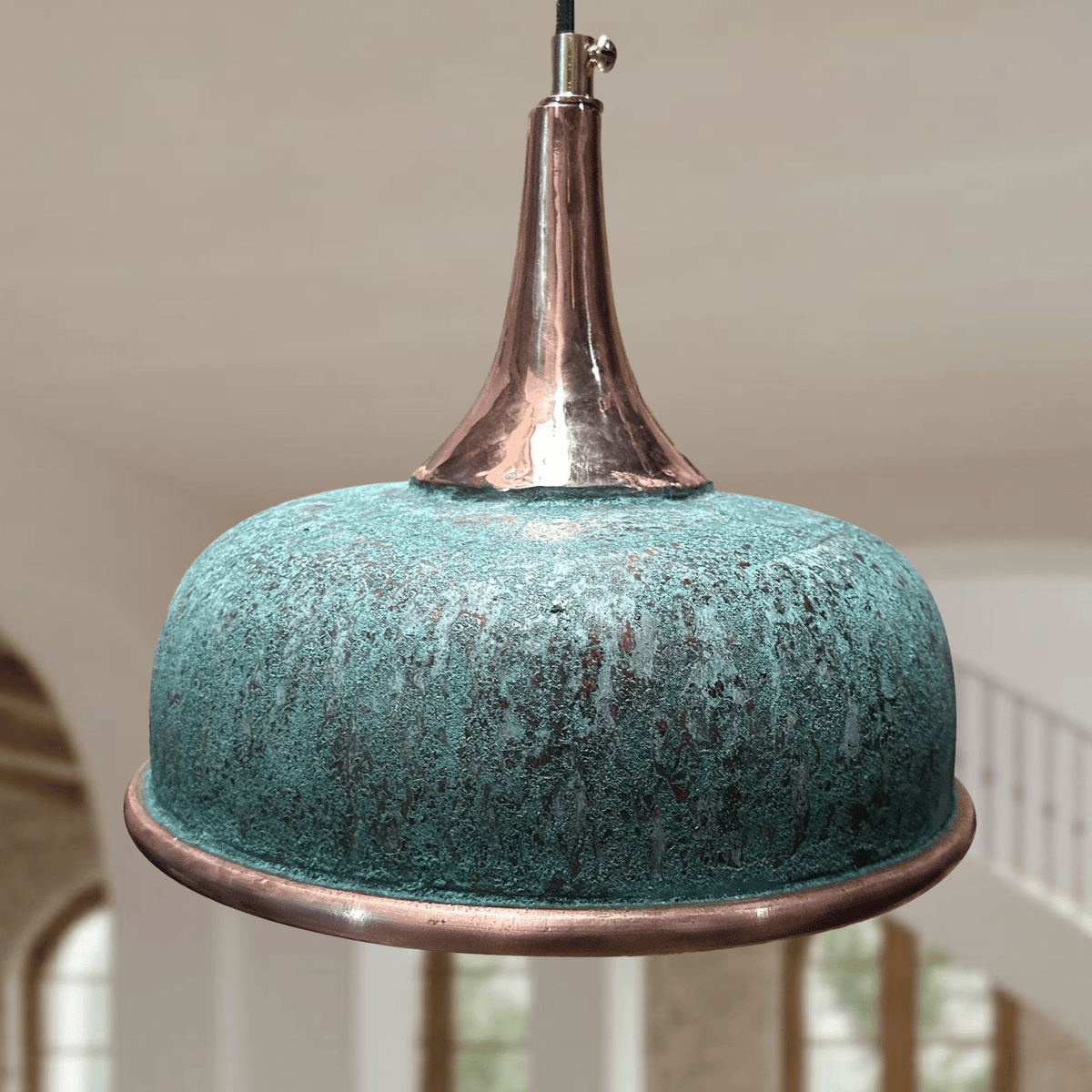 Green Patina Copper Dome Pendant – Oxidized Ceiling Light for Farmhouse - handcrafted luxury for kitchen and bathroom interiors by Brooklyn Brass