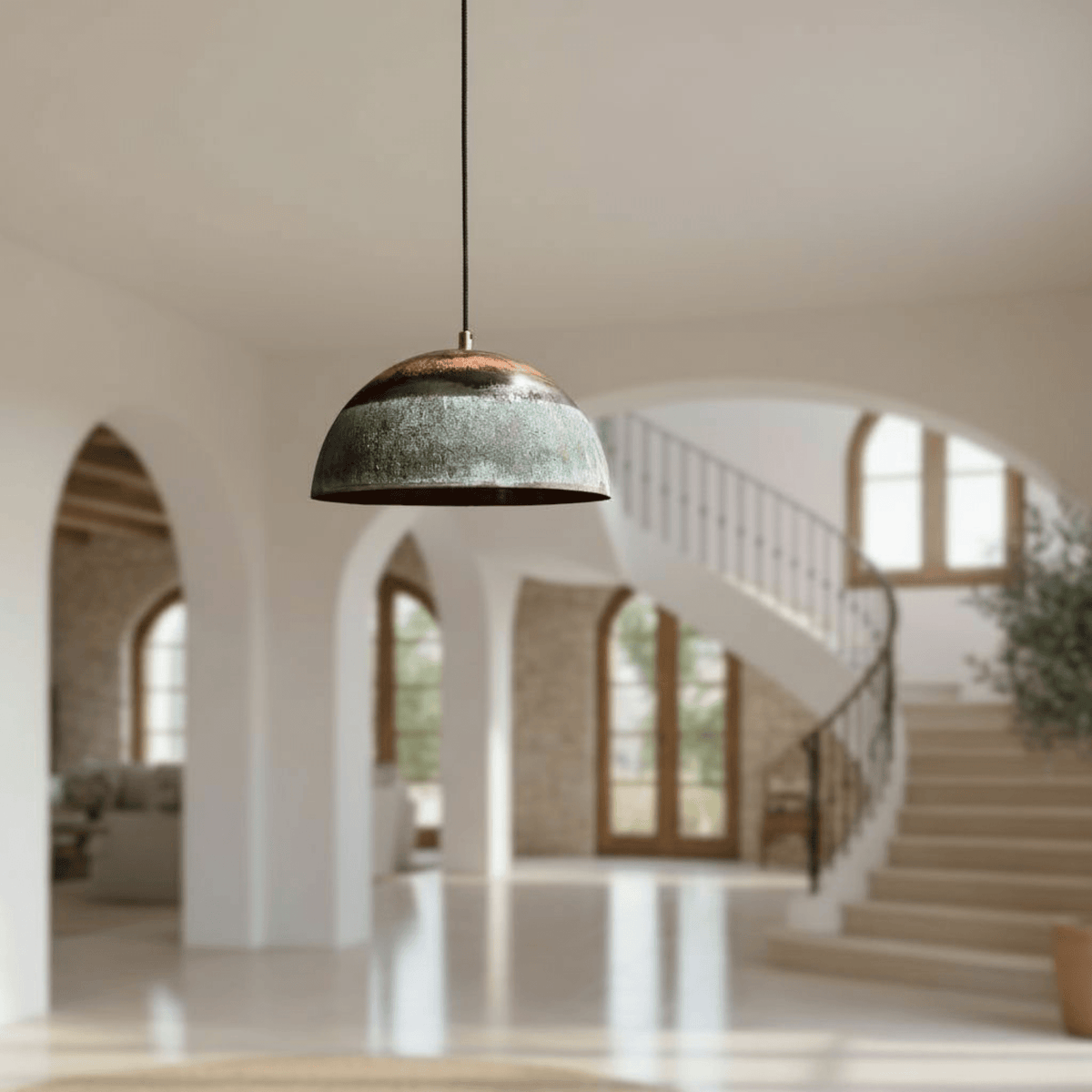 Green Patina Copper Dome Pendant – Oxidized Ceiling Light for Farmhouse - handcrafted luxury for kitchen and bathroom interiors by Brooklyn Brass
