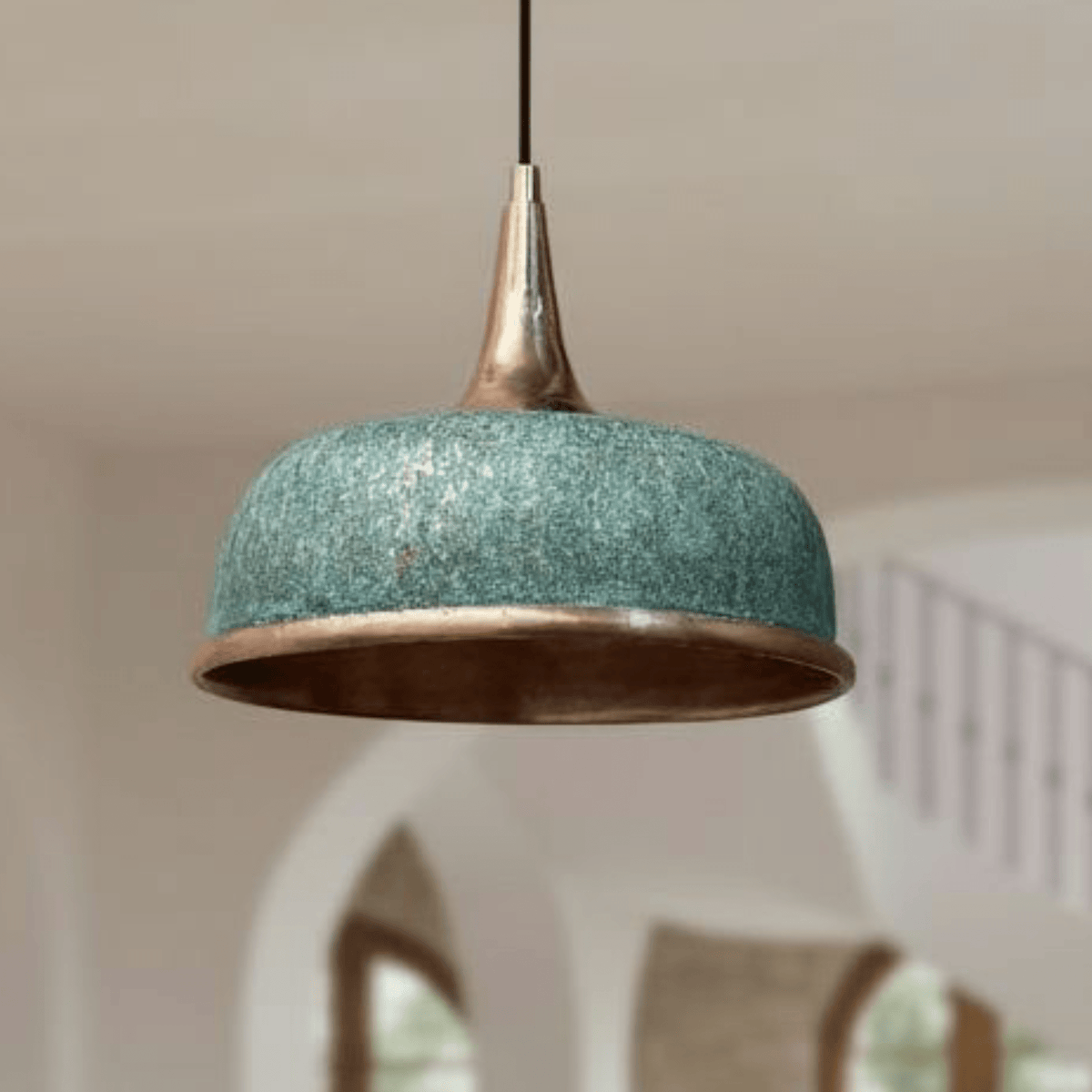 Green Patina Copper Dome Pendant – Oxidized Ceiling Light for Farmhouse - handcrafted luxury for kitchen and bathroom interiors by Brooklyn Brass