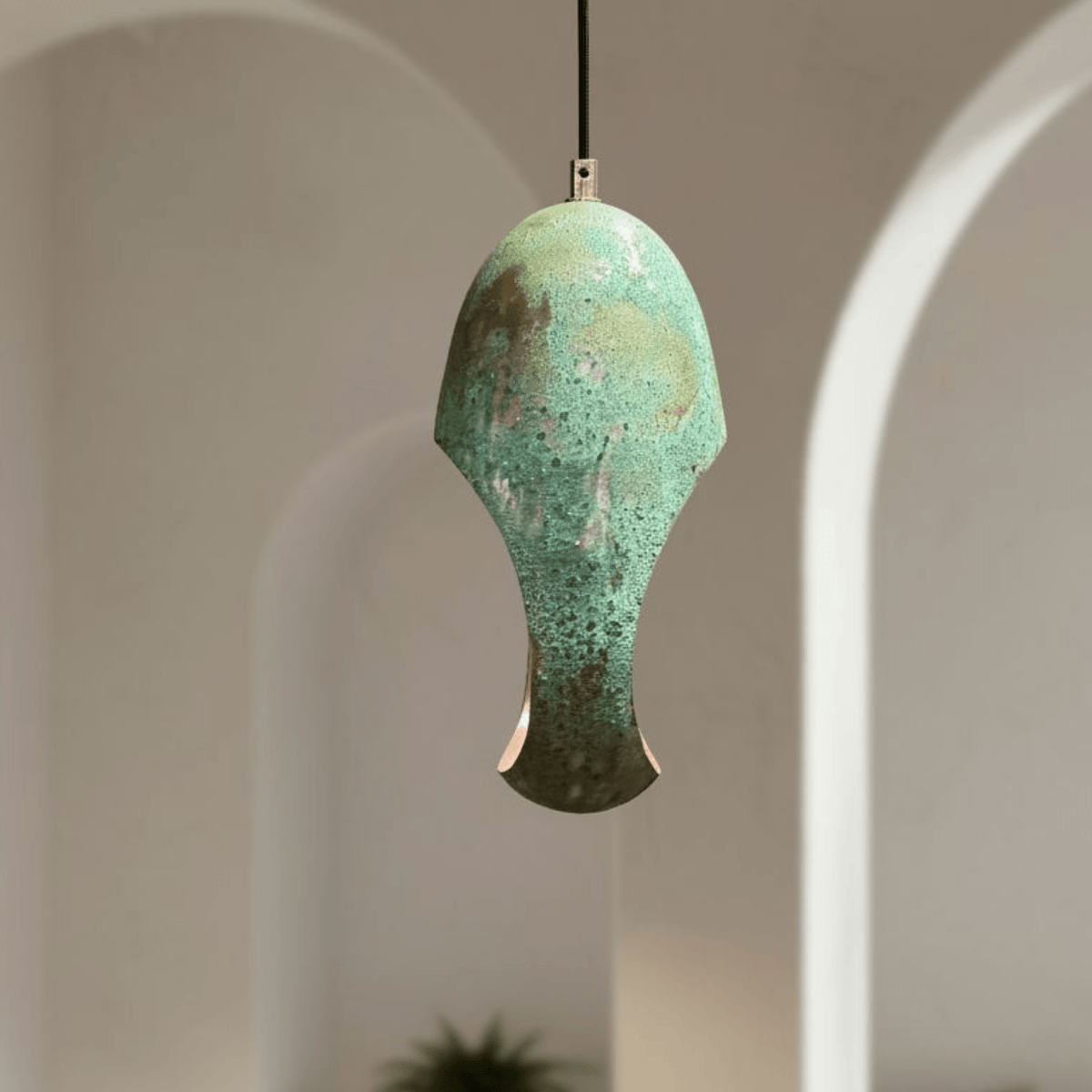 Green Patina Copper Pendant – Cutout Dome Ceiling Light for Rustic Decor - handcrafted luxury for kitchen and bathroom interiors by Brooklyn Brass