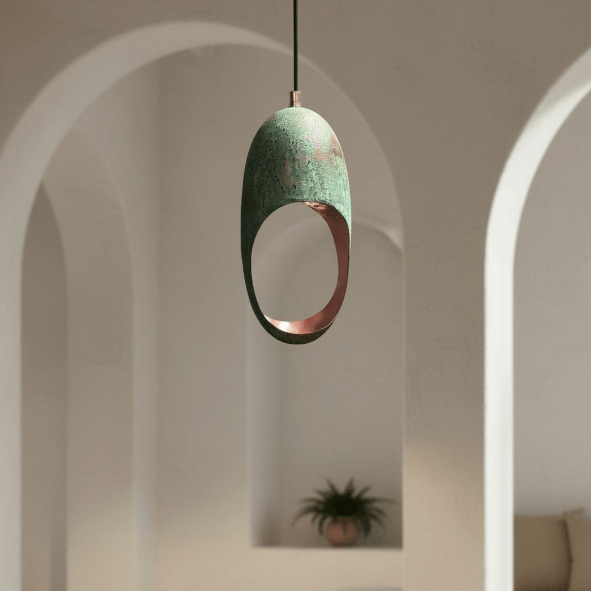 Green Patina Copper Pendant – Cutout Dome Ceiling Light for Rustic Decor - handcrafted luxury for kitchen and bathroom interiors by Brooklyn Brass