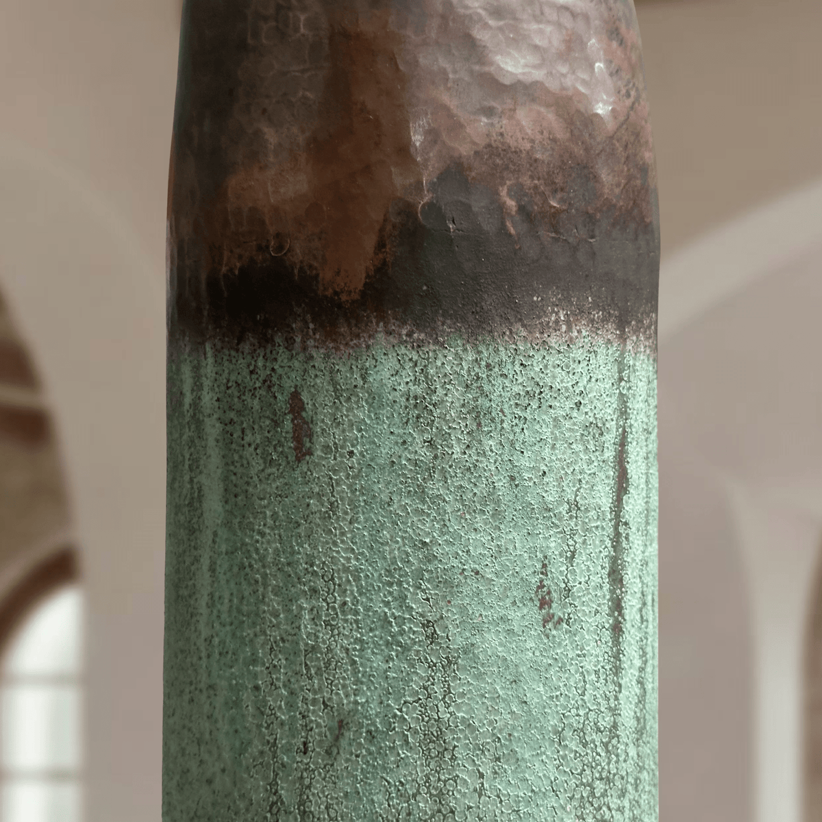 Green Patina Copper Pendant Light – Handmade Oxidized Cylinder Ceiling Lamp - handcrafted luxury for kitchen and bathroom interiors by Brooklyn Brass
