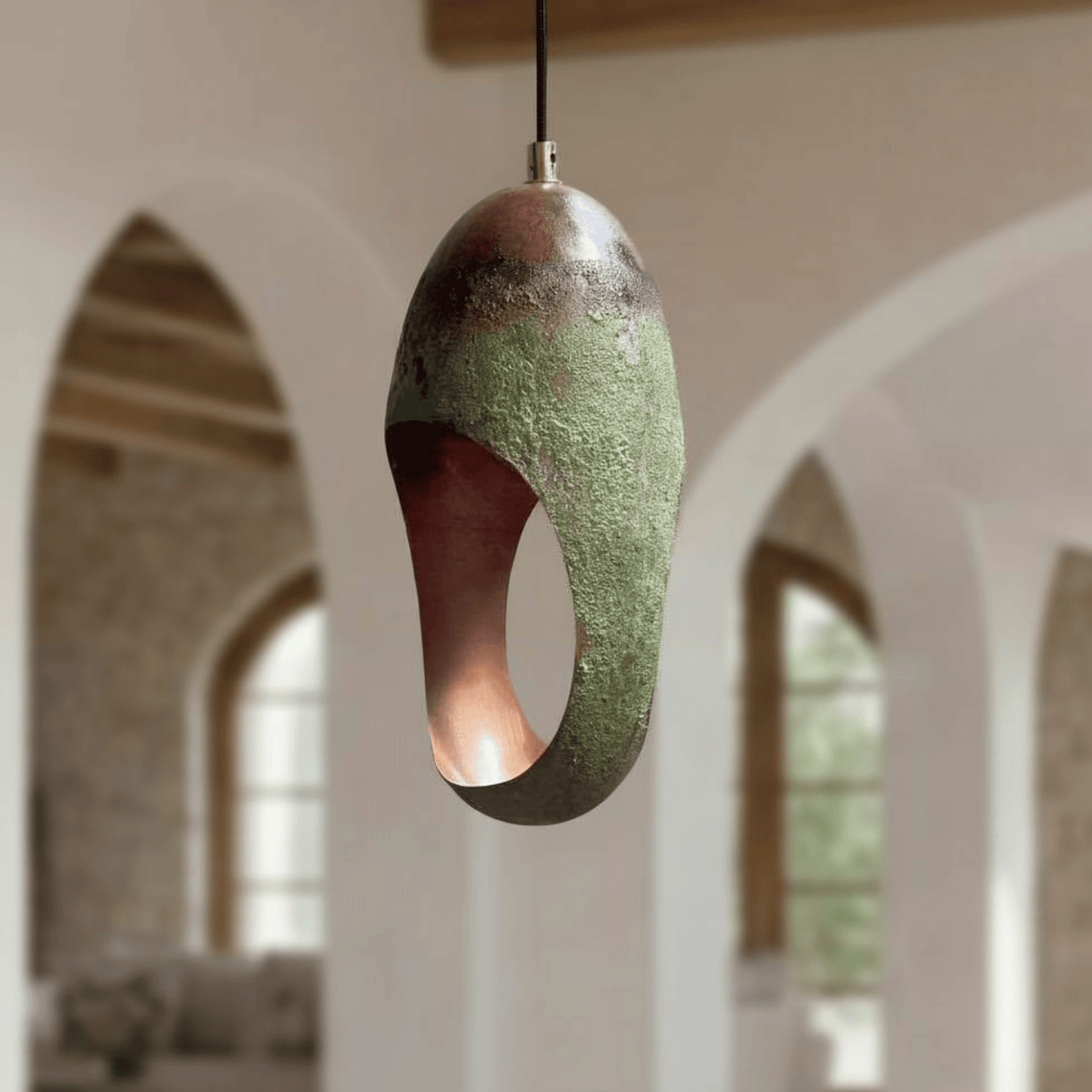 Green Patina Copper Pendant – Oval Cutout Ceiling Light for Rustic Decor - handcrafted luxury for kitchen and bathroom interiors by Brooklyn Brass