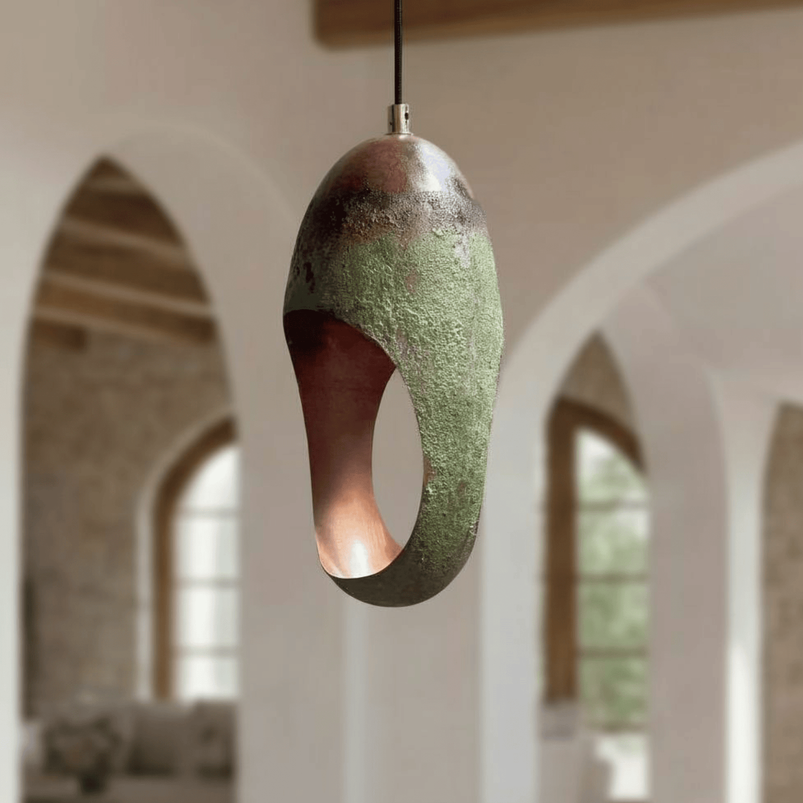 Green Patina Copper Pendant – Oval Cutout Ceiling Light for Rustic Decor - handcrafted luxury for kitchen and bathroom interiors by Brooklyn Brass