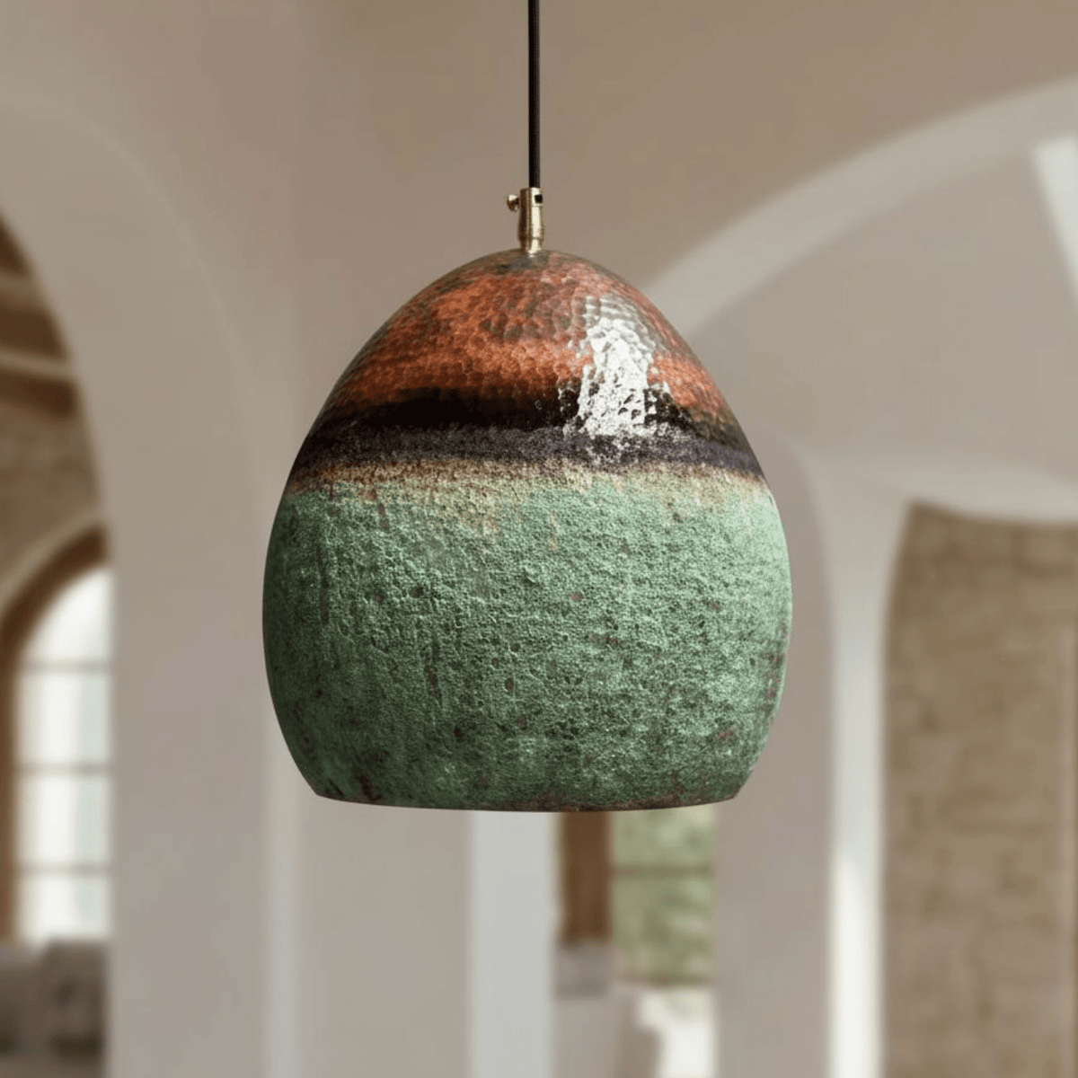 Green Patina Copper Pendant – Oval Cutout Ceiling Light for Rustic Decor - handcrafted luxury for kitchen and bathroom interiors by Brooklyn Brass